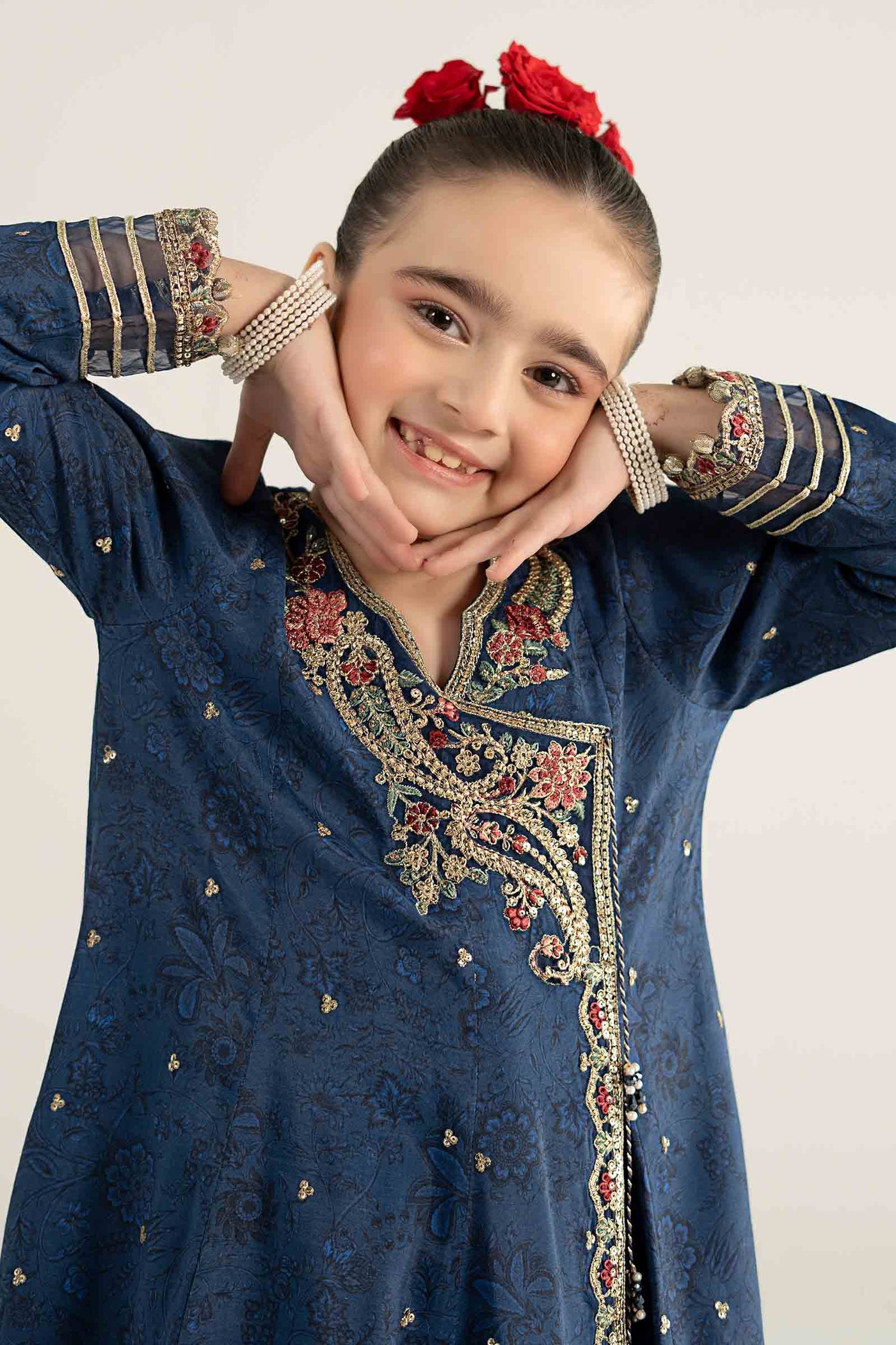 3 Piece Embroidered Raw Silk Suit