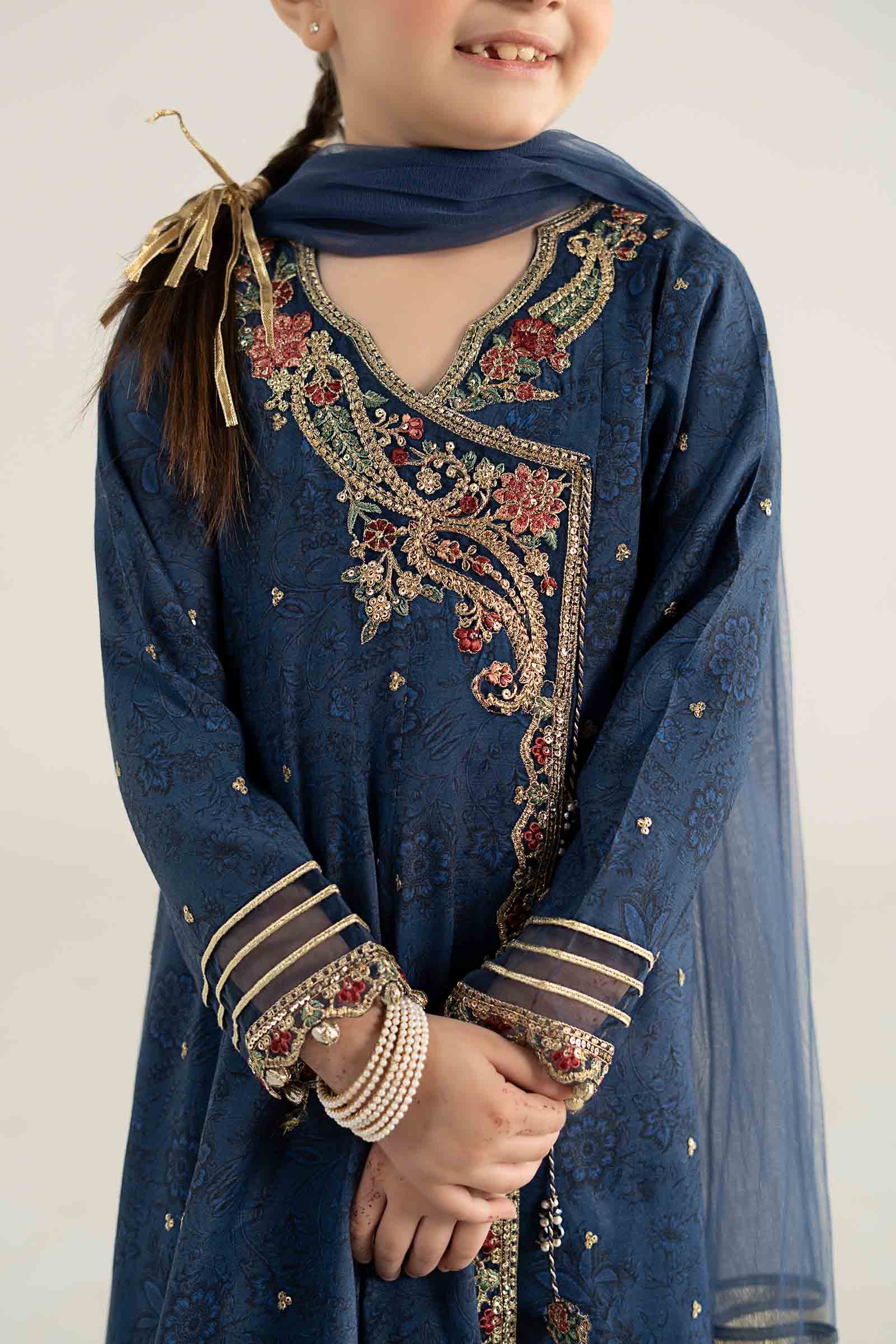 3 Piece Embroidered Raw Silk Suit
