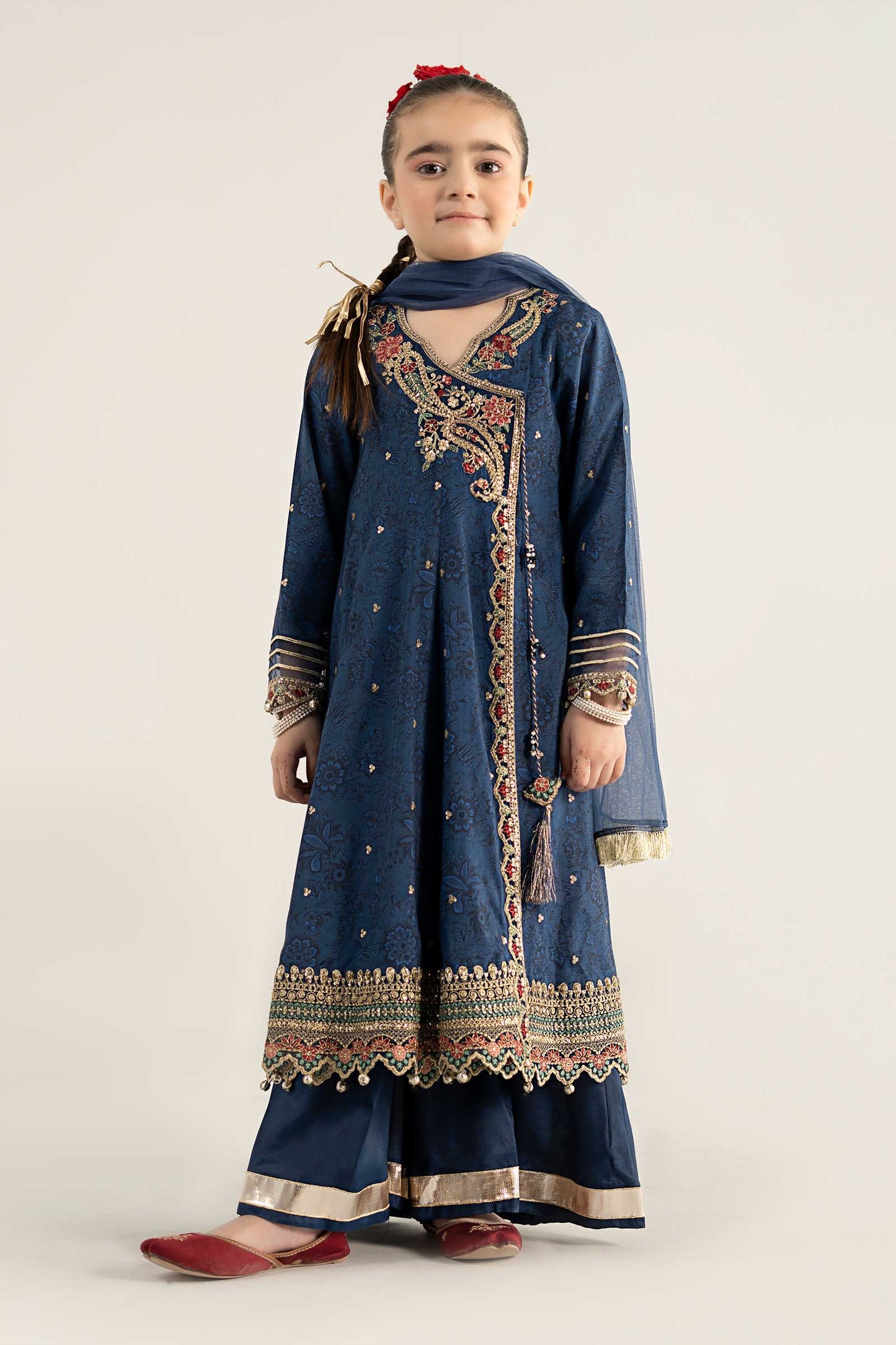 3 Piece Embroidered Raw Silk Suit