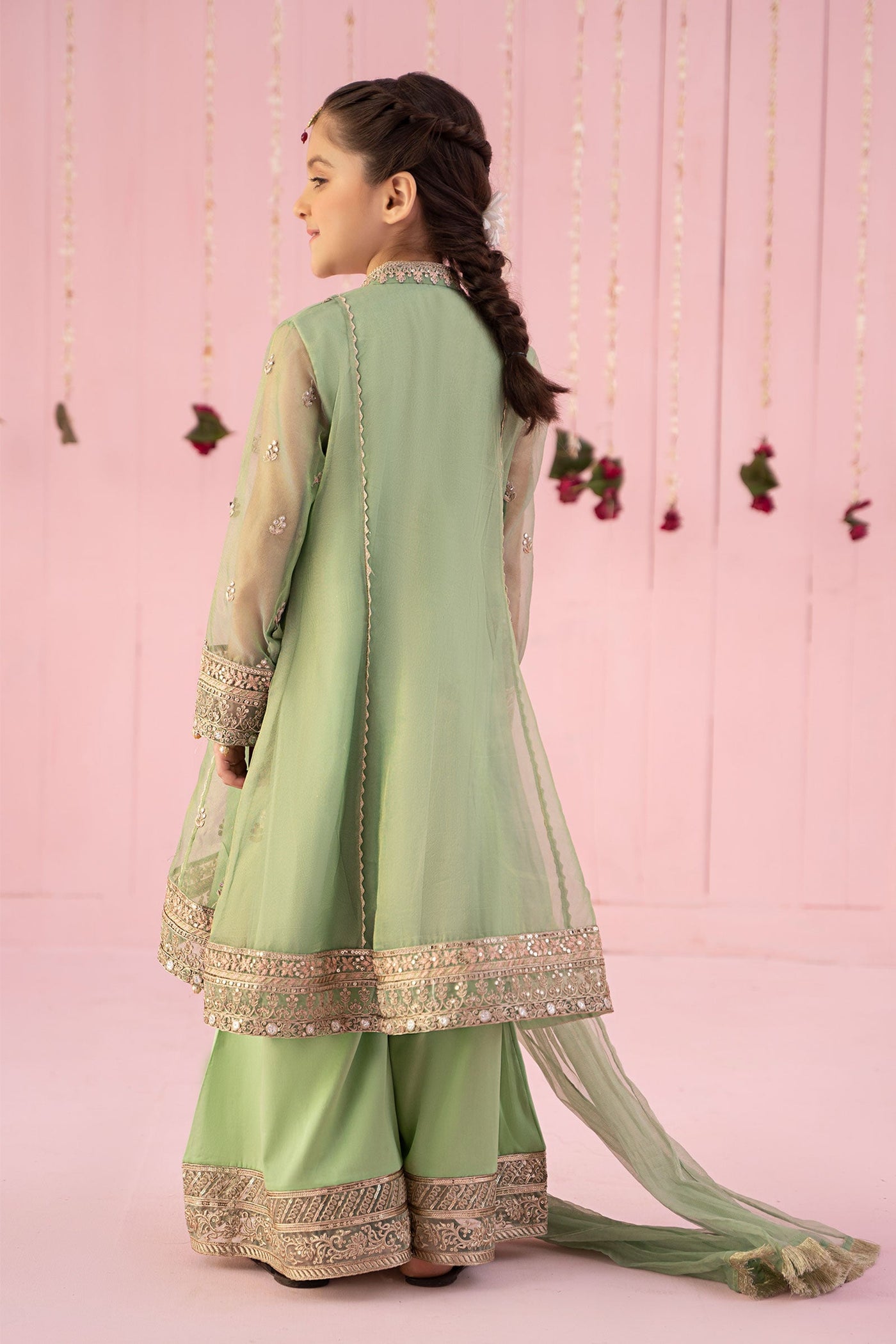 3 Piece Embroidered Zari Line Organza Suit