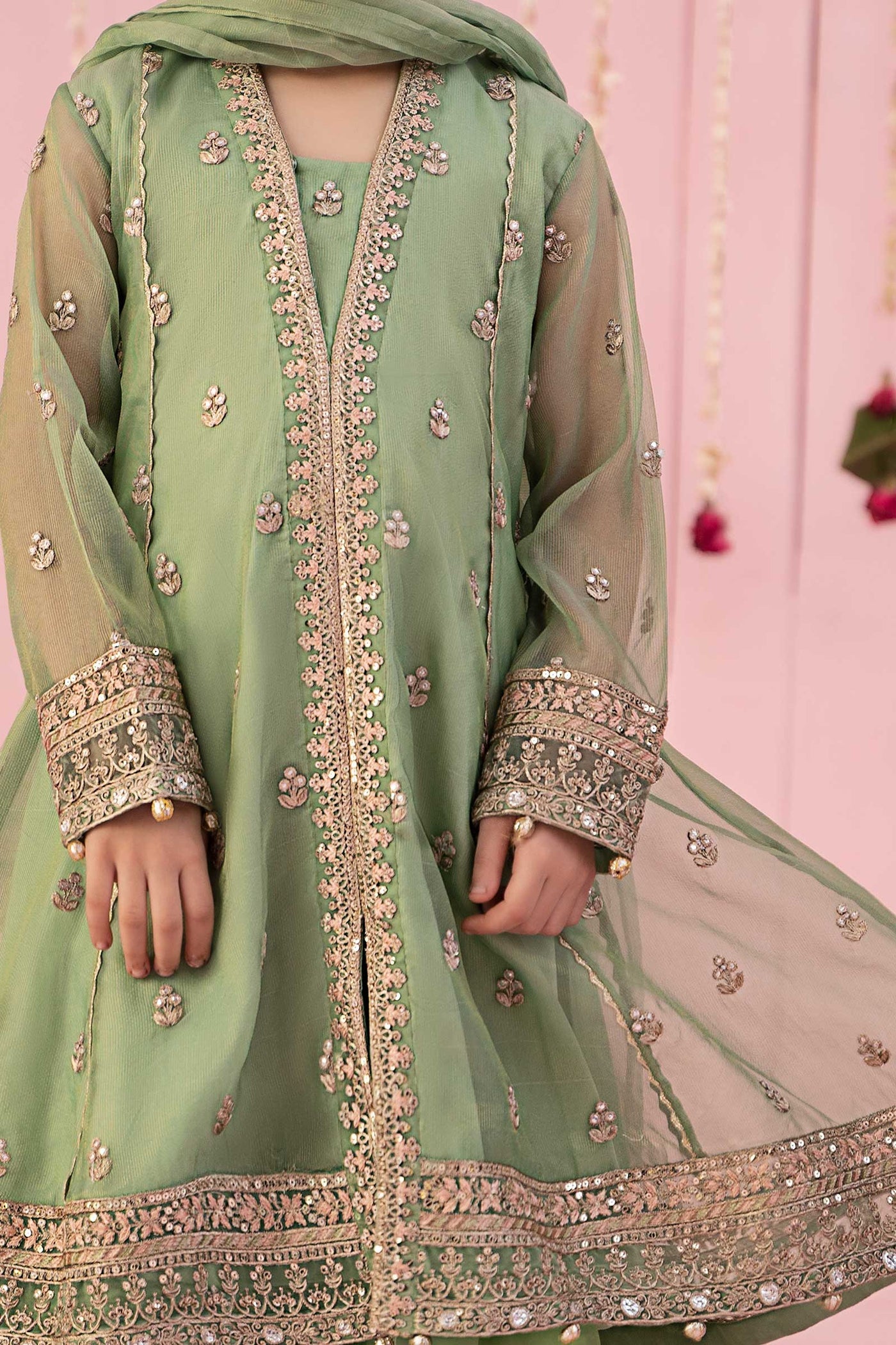 3 Piece Embroidered Zari Line Organza Suit