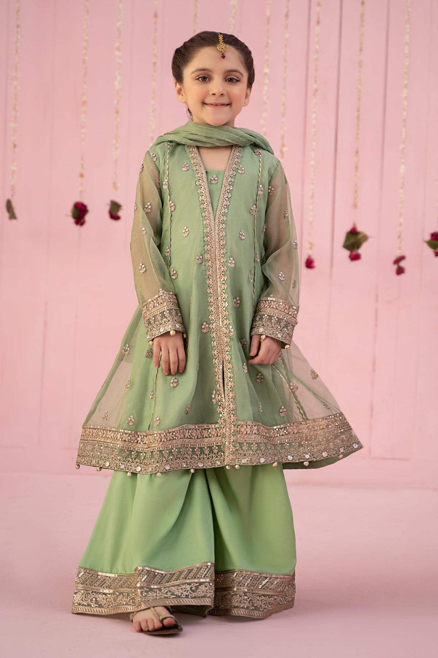 3 Piece Embroidered Zari Line Organza Suit