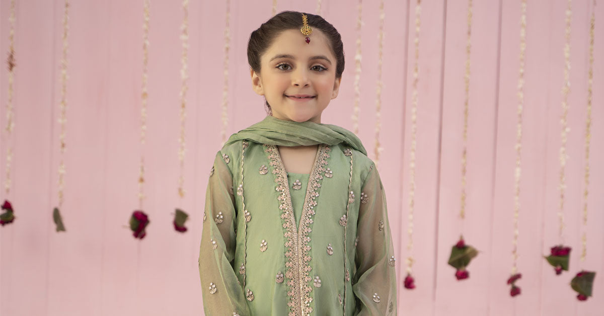 3 Piece Embroidered Zari Line Organza Suit
