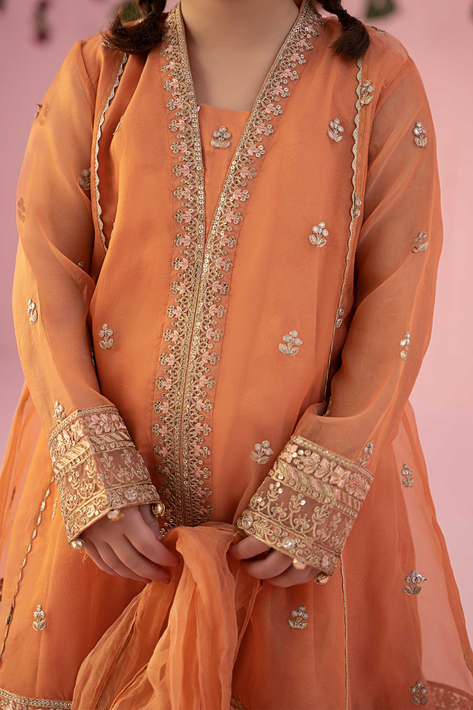 3 Piece Embroidered Zari Line Organza Suit