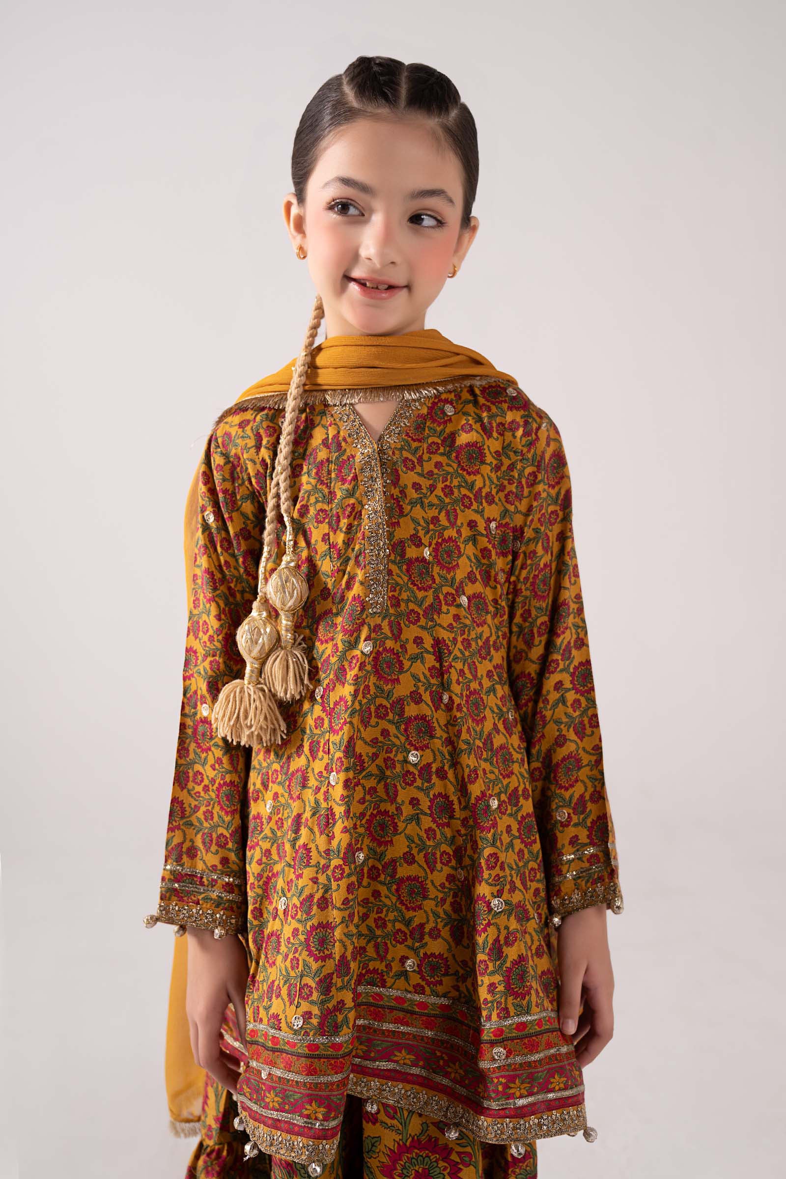 3 Piece Embroidered Raw Silk Suit