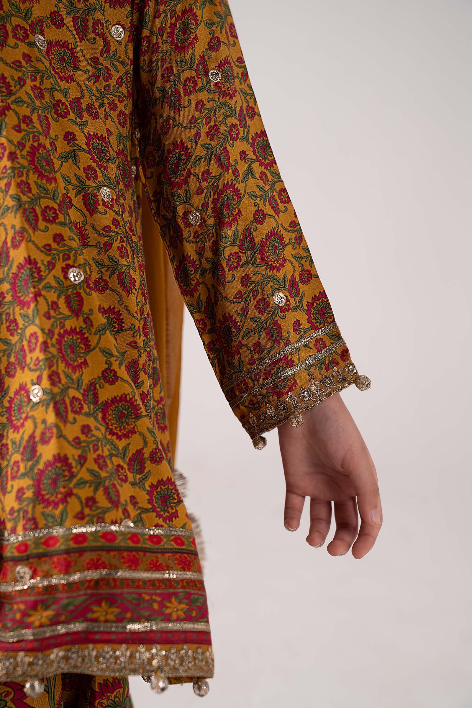 3 Piece Embroidered Raw Silk Suit