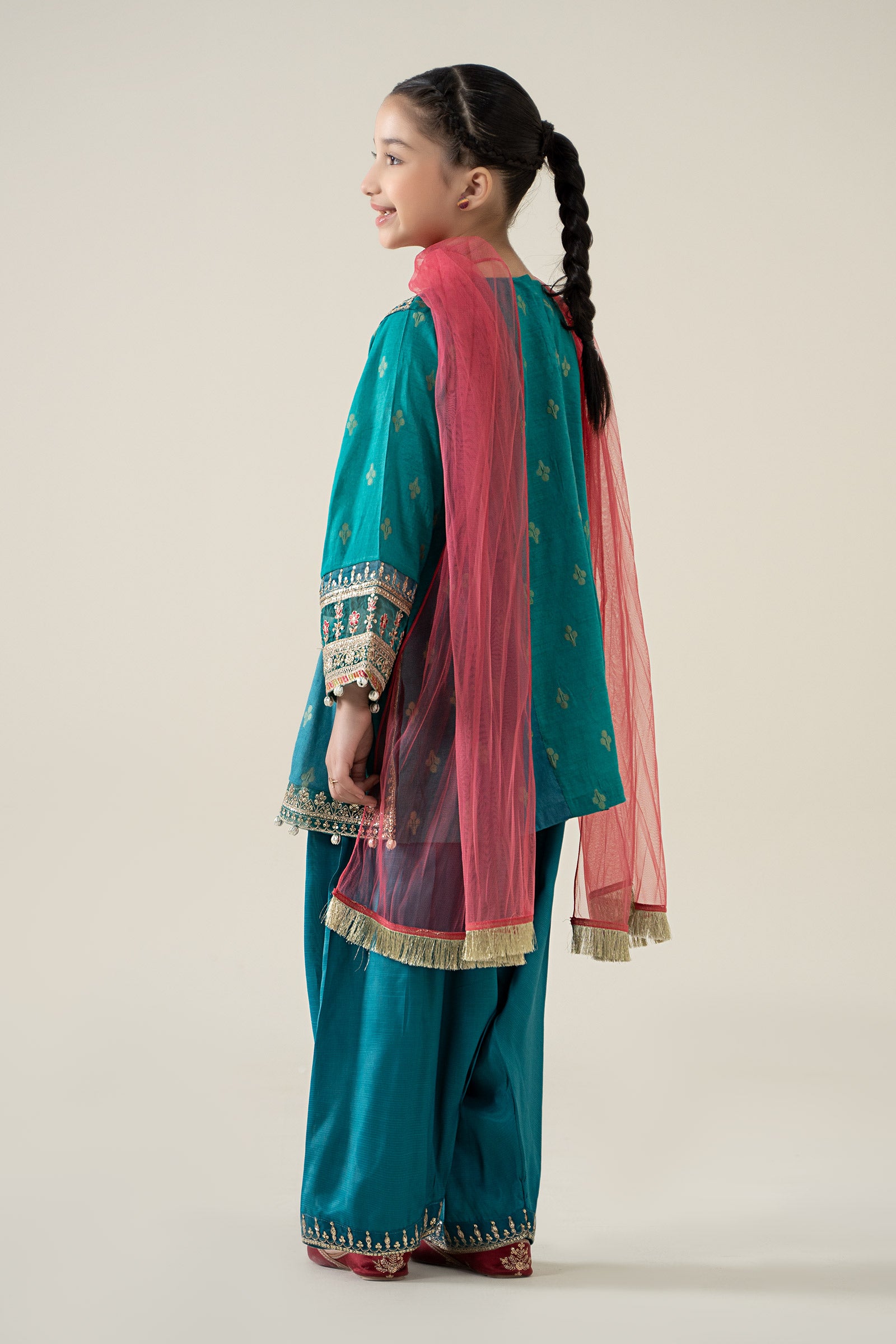 3 Piece Embroidered Paper Cotton Jacquard Suit