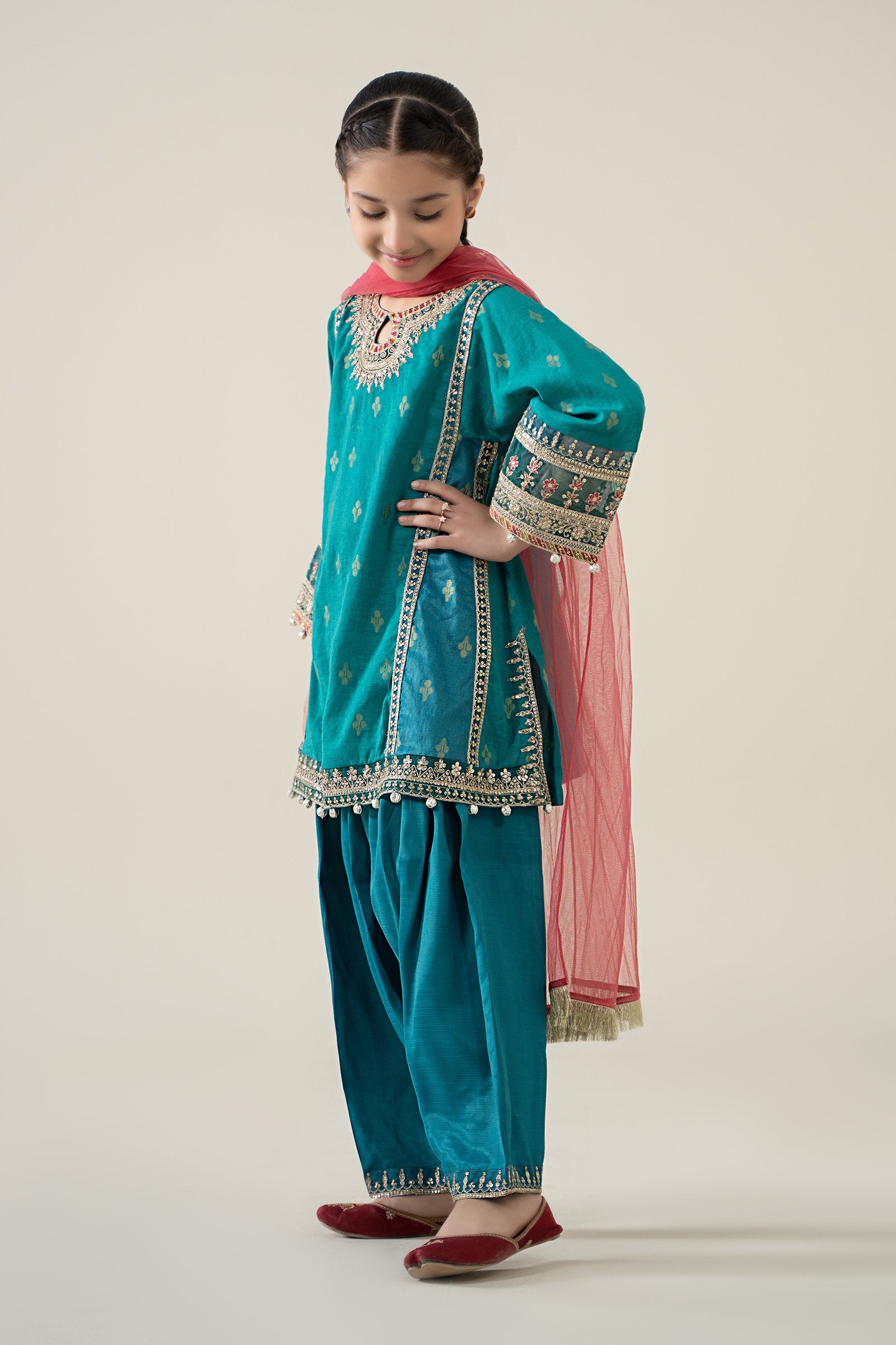 3 Piece Embroidered Paper Cotton Jacquard Suit