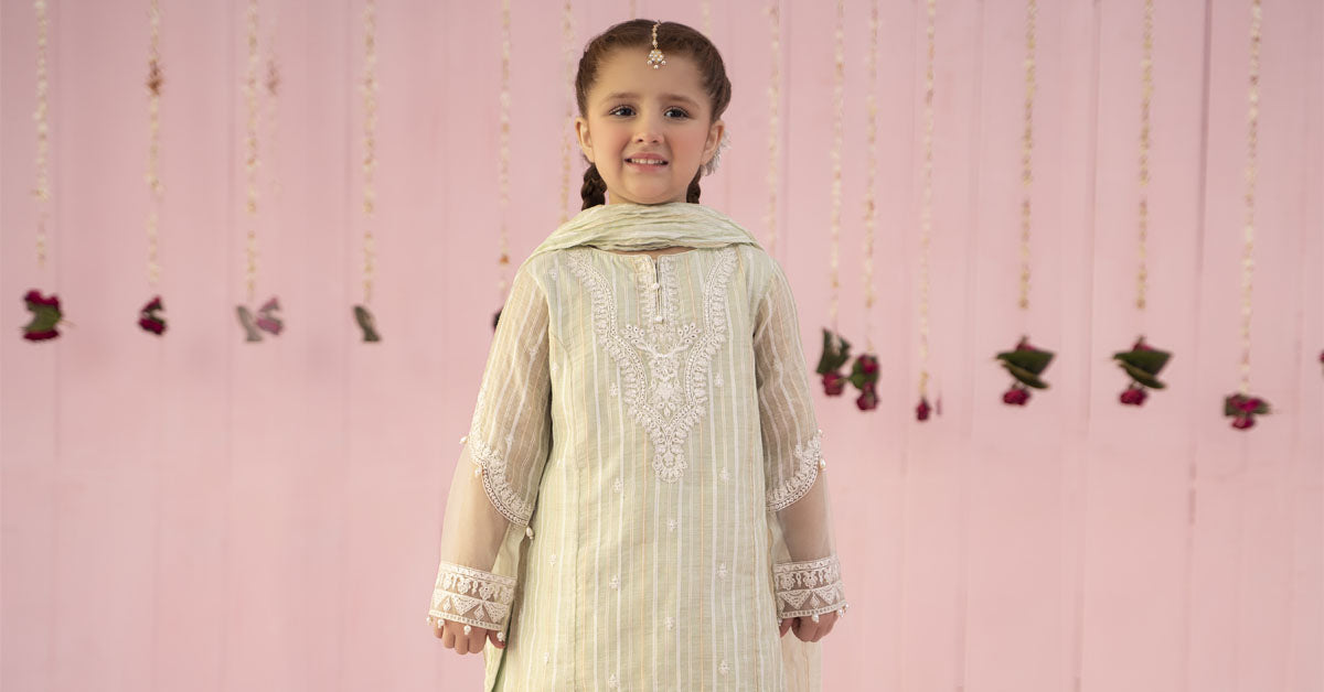 3 Piece Embroidered Stripe Cotton Suit