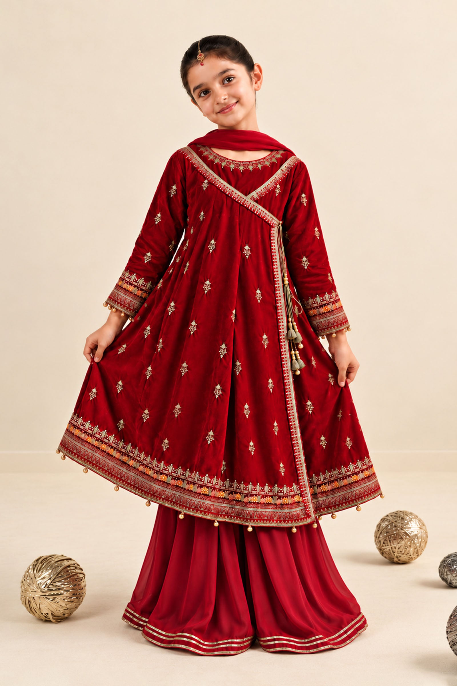 3 Piece Embroidered Velvet Suit