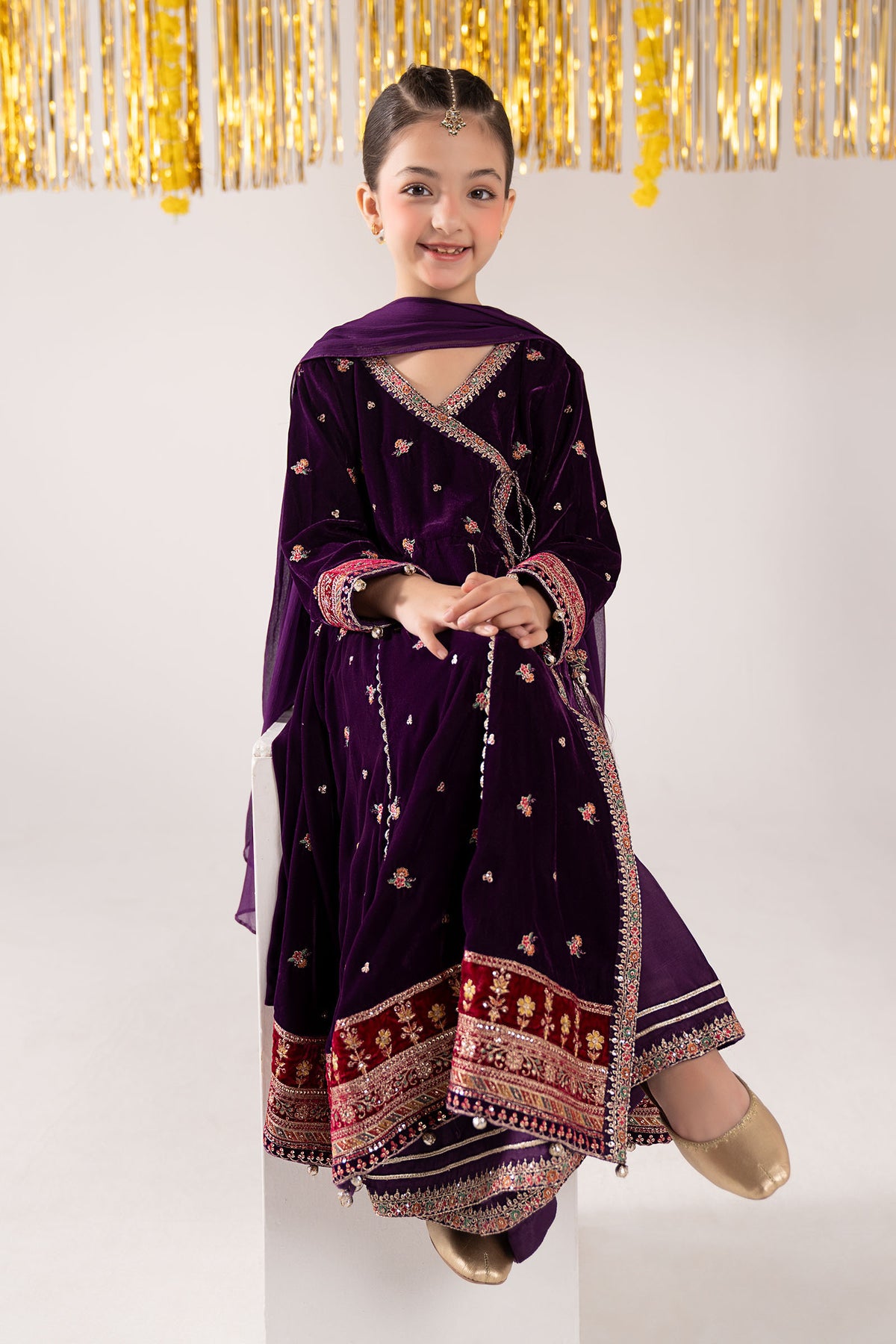 3 Piece Embroidered Velvet Suit