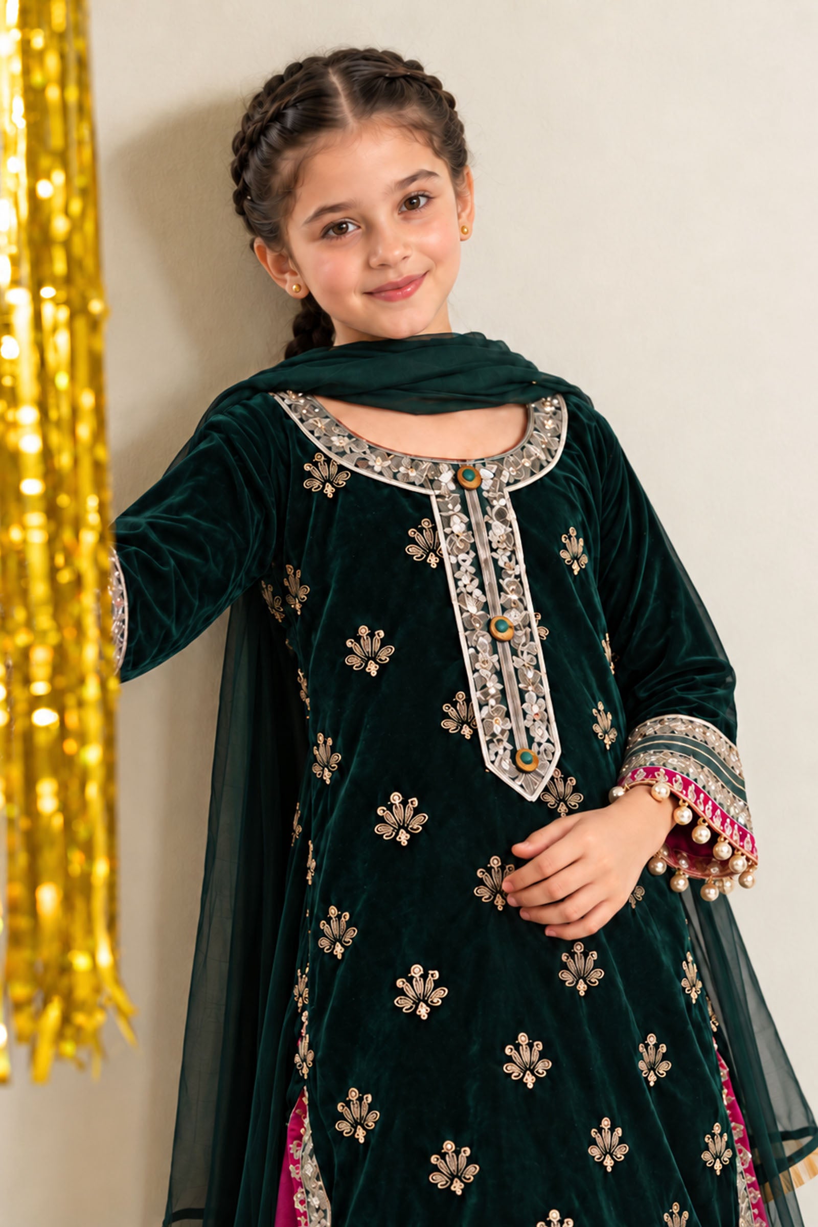 3 Piece Embroidered Velvet Suit