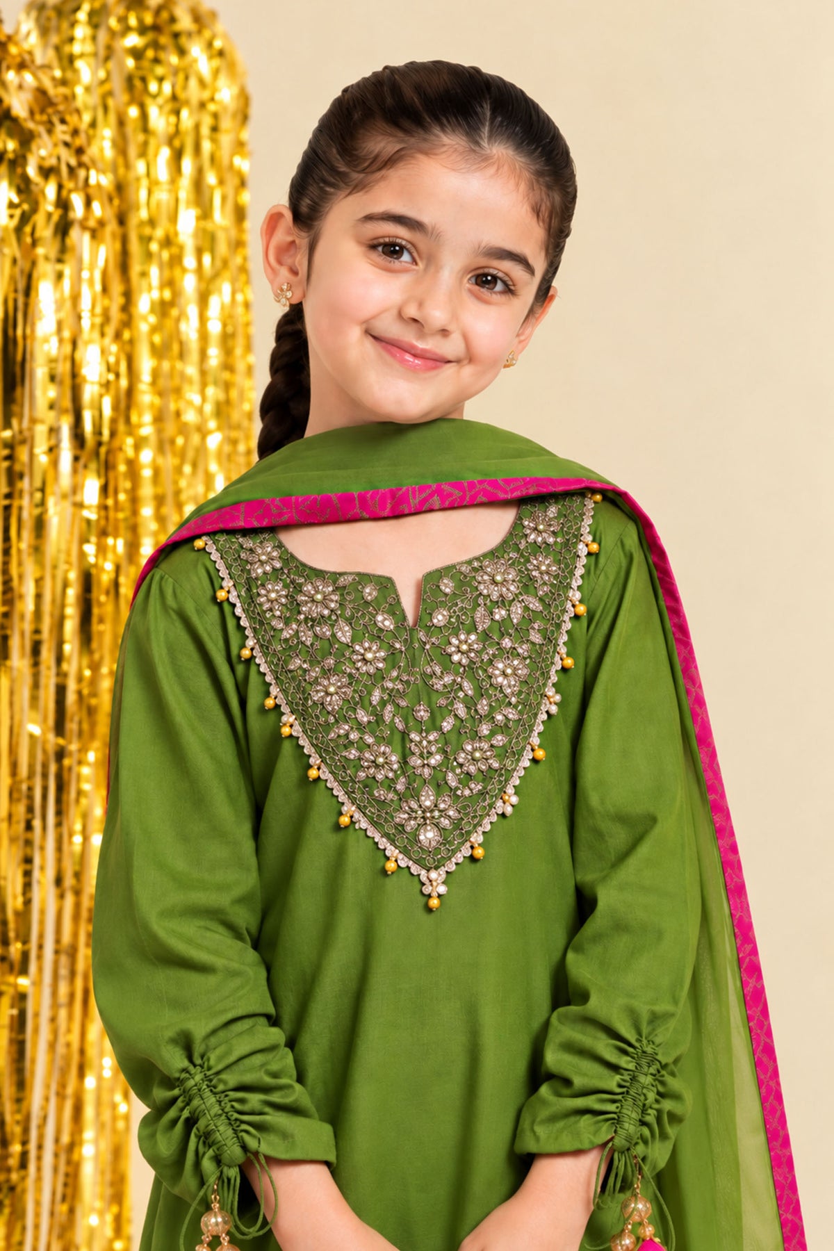 3 Piece Embroidered Satin Suit