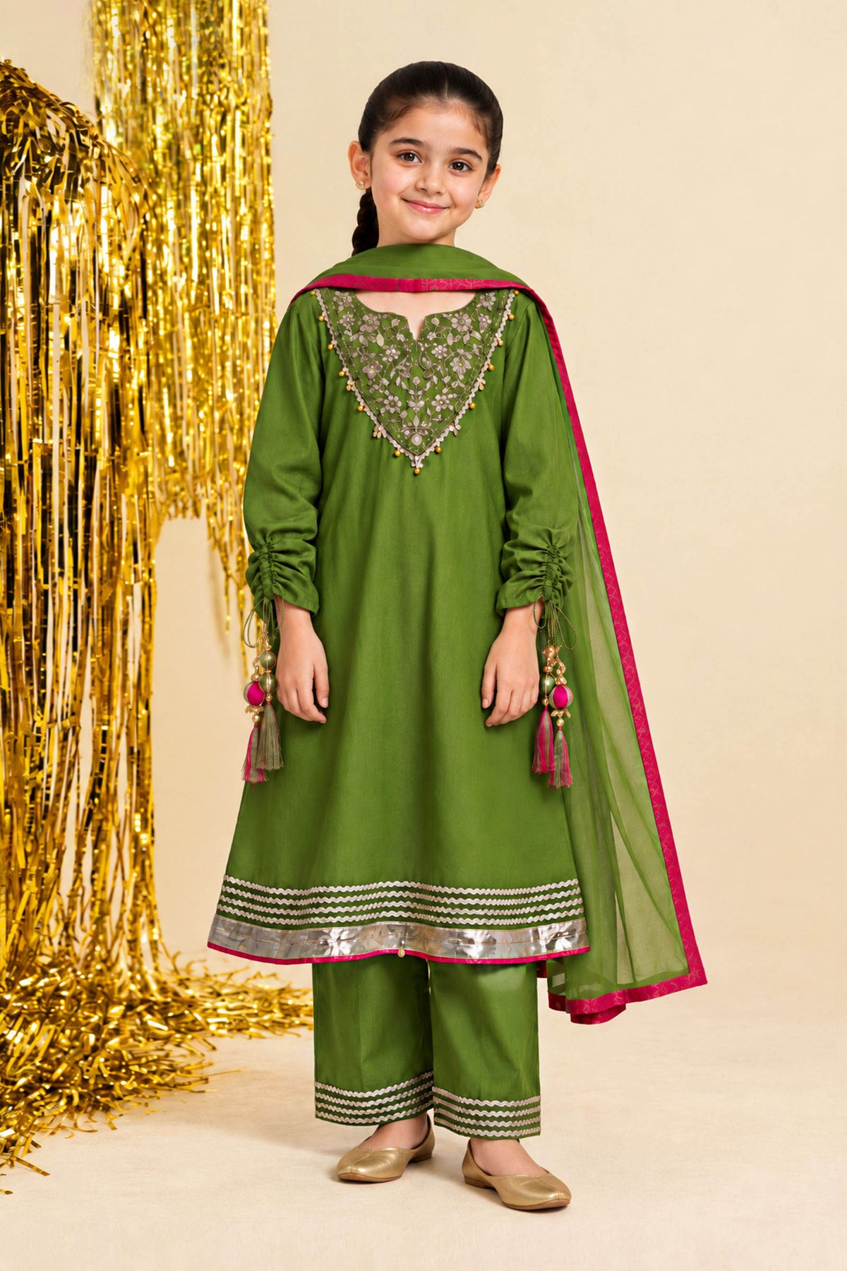 3 Piece Embroidered Satin Suit