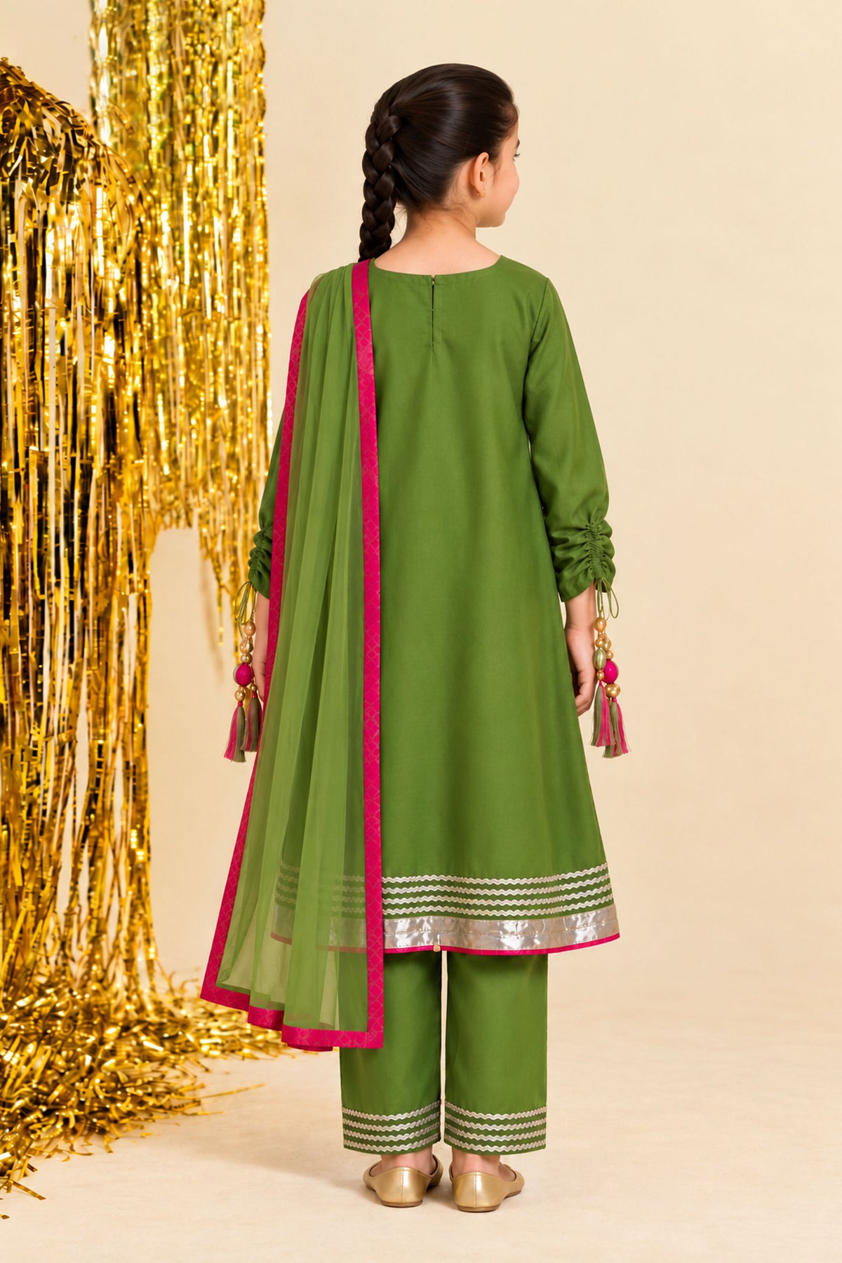 3 Piece Embroidered Satin Suit