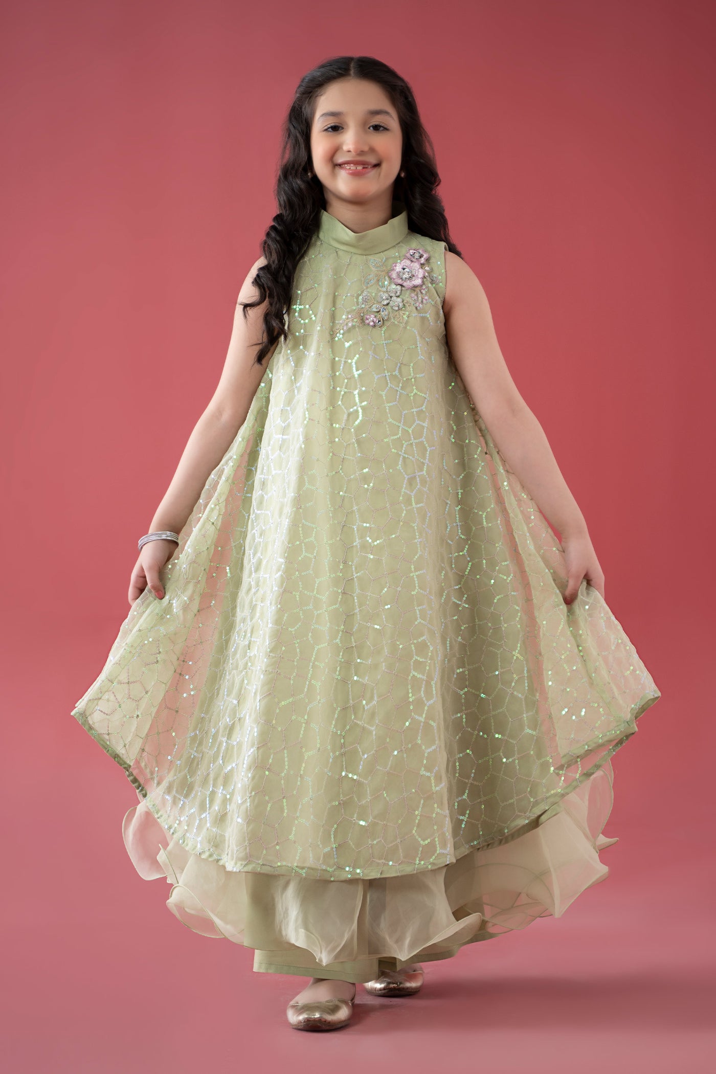 3 Piece Embroidered Poly Organza Suit | MKS-EA25-01