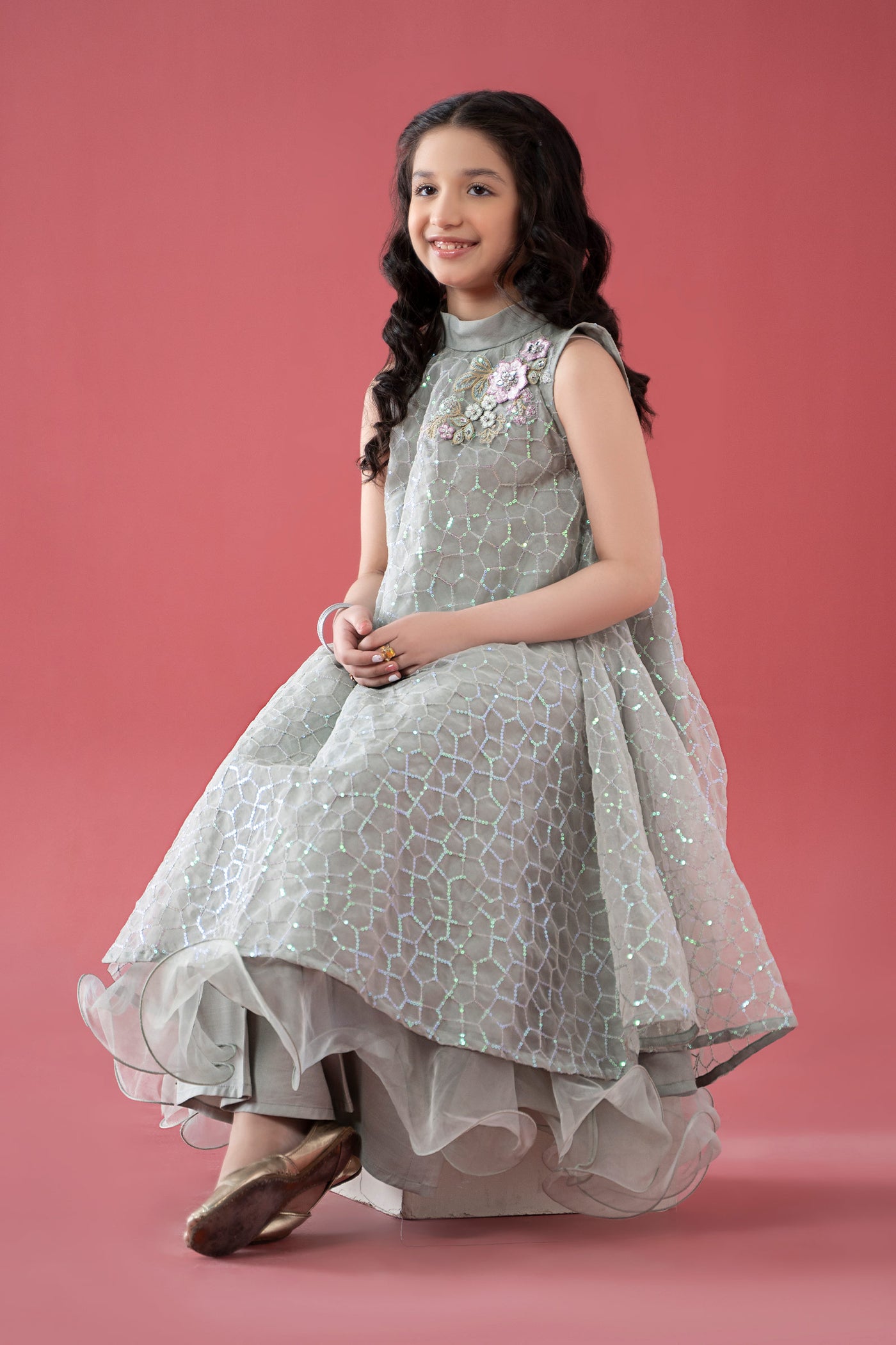 3 Piece Embroidered Poly Organza Suit | MKS-EA25-01