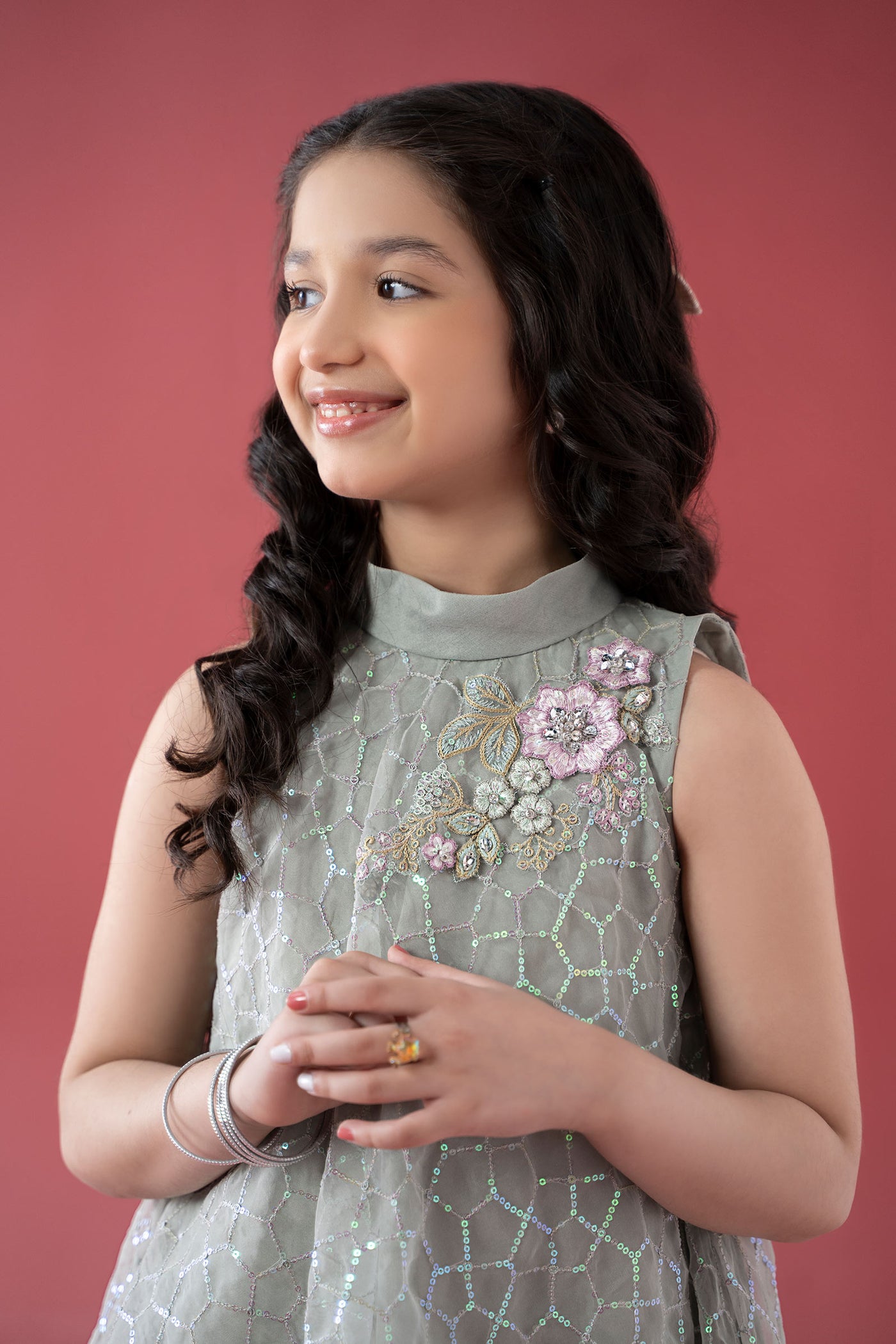 3 Piece Embroidered Poly Organza Suit | MKS-EA25-01