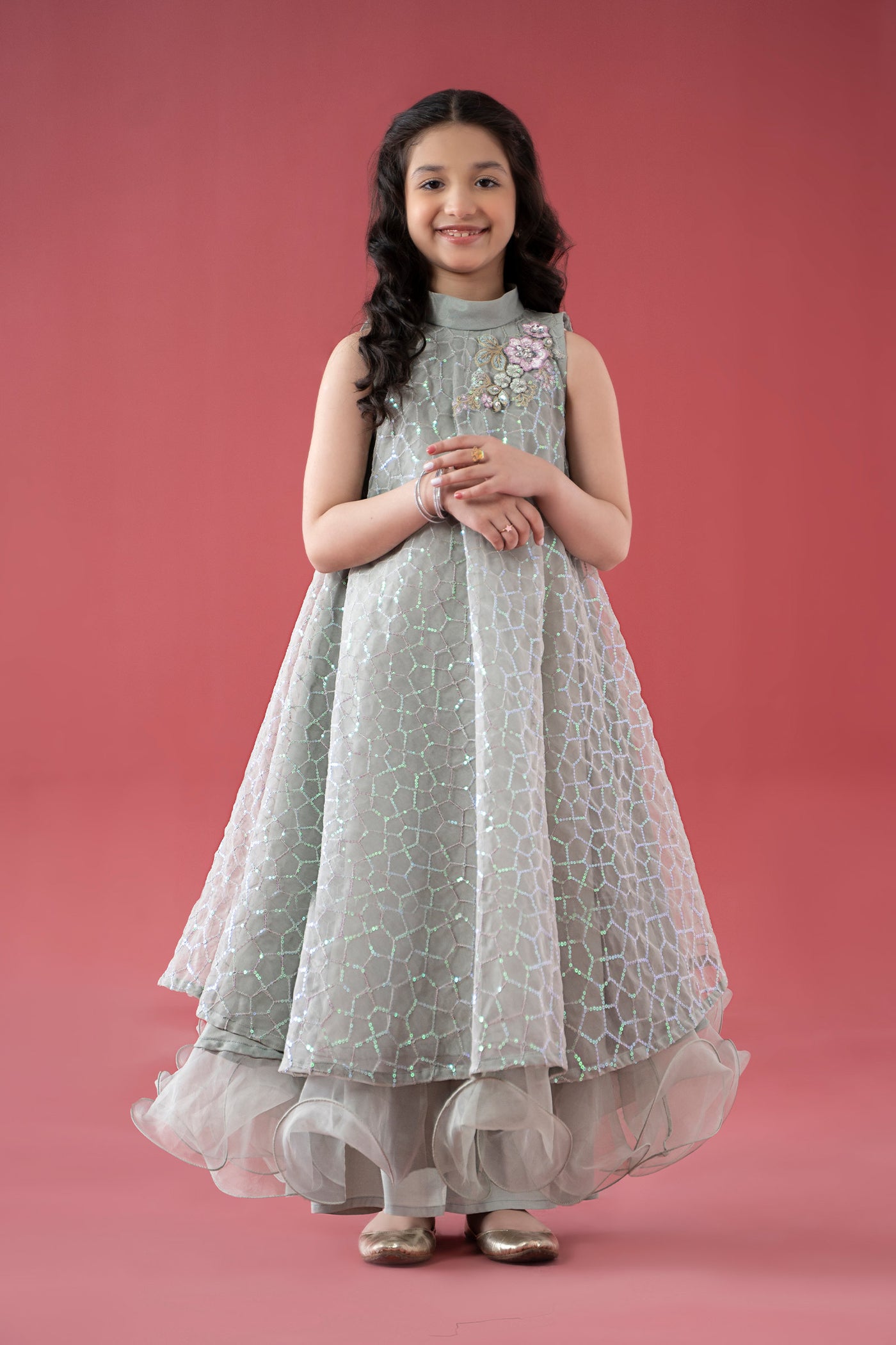 3 Piece Embroidered Poly Organza Suit | MKS-EA25-01
