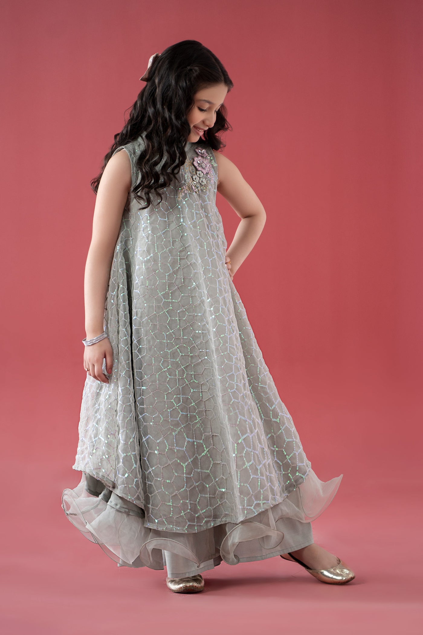 3 Piece Embroidered Poly Organza Suit | MKS-EA25-01