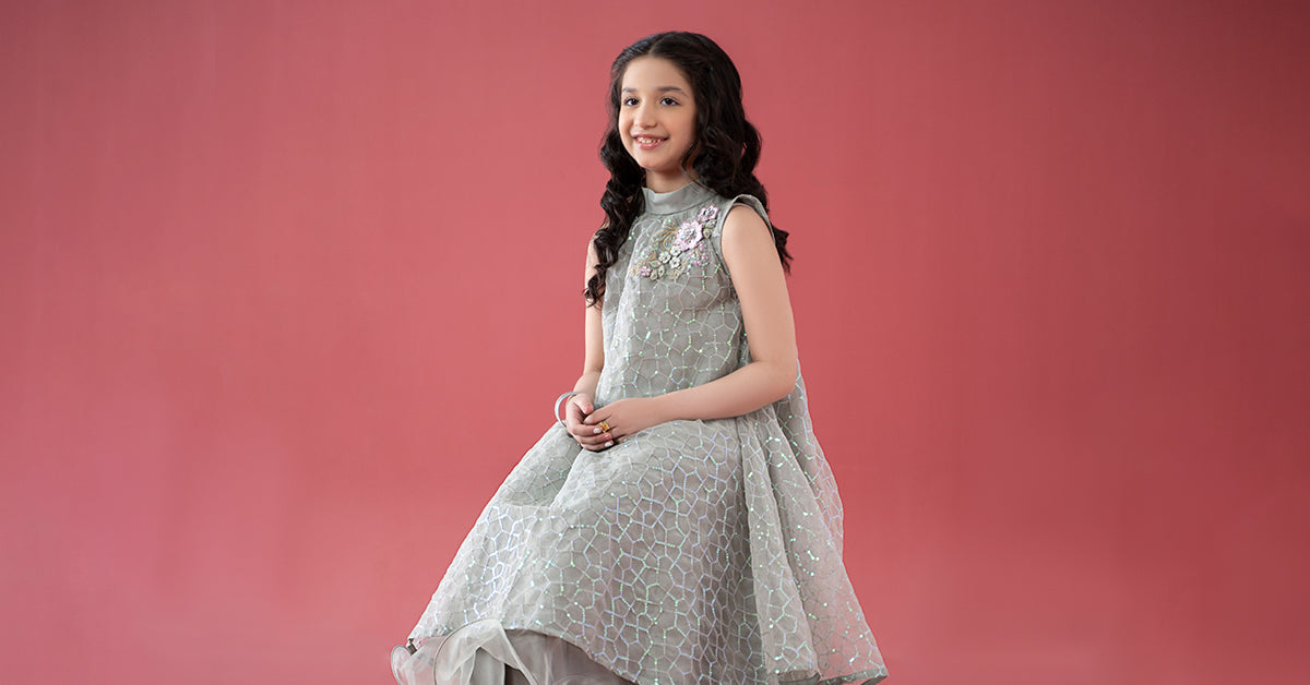 3 Piece Embroidered Poly Organza Suit | MKS-EA25-01