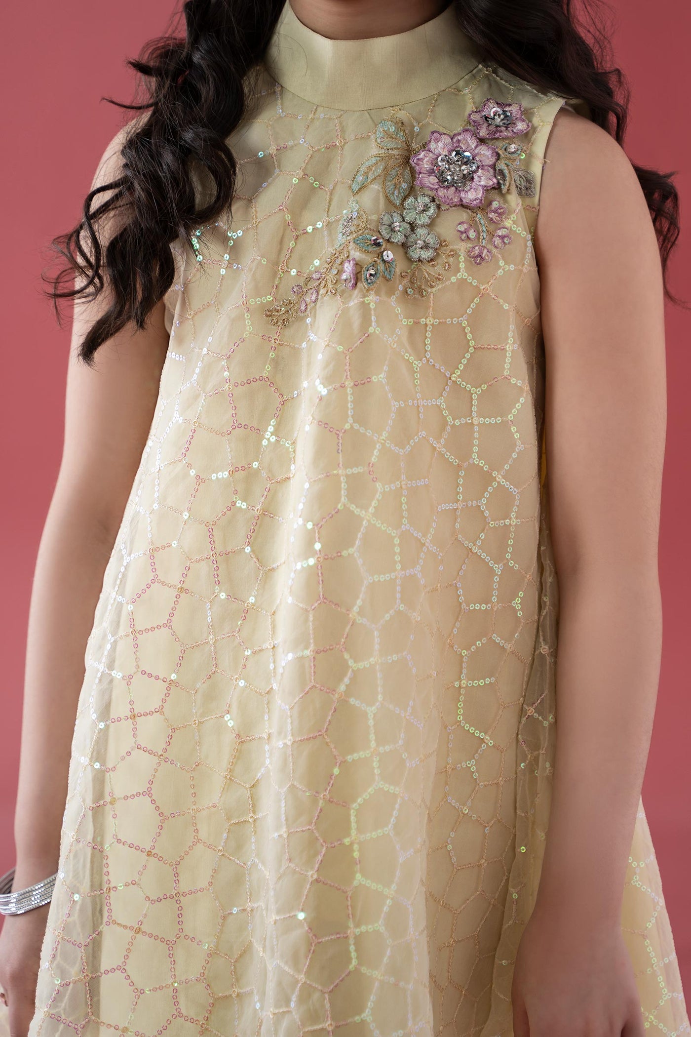 3 Piece Embroidered Poly Organza Suit | MKS-EA25-01
