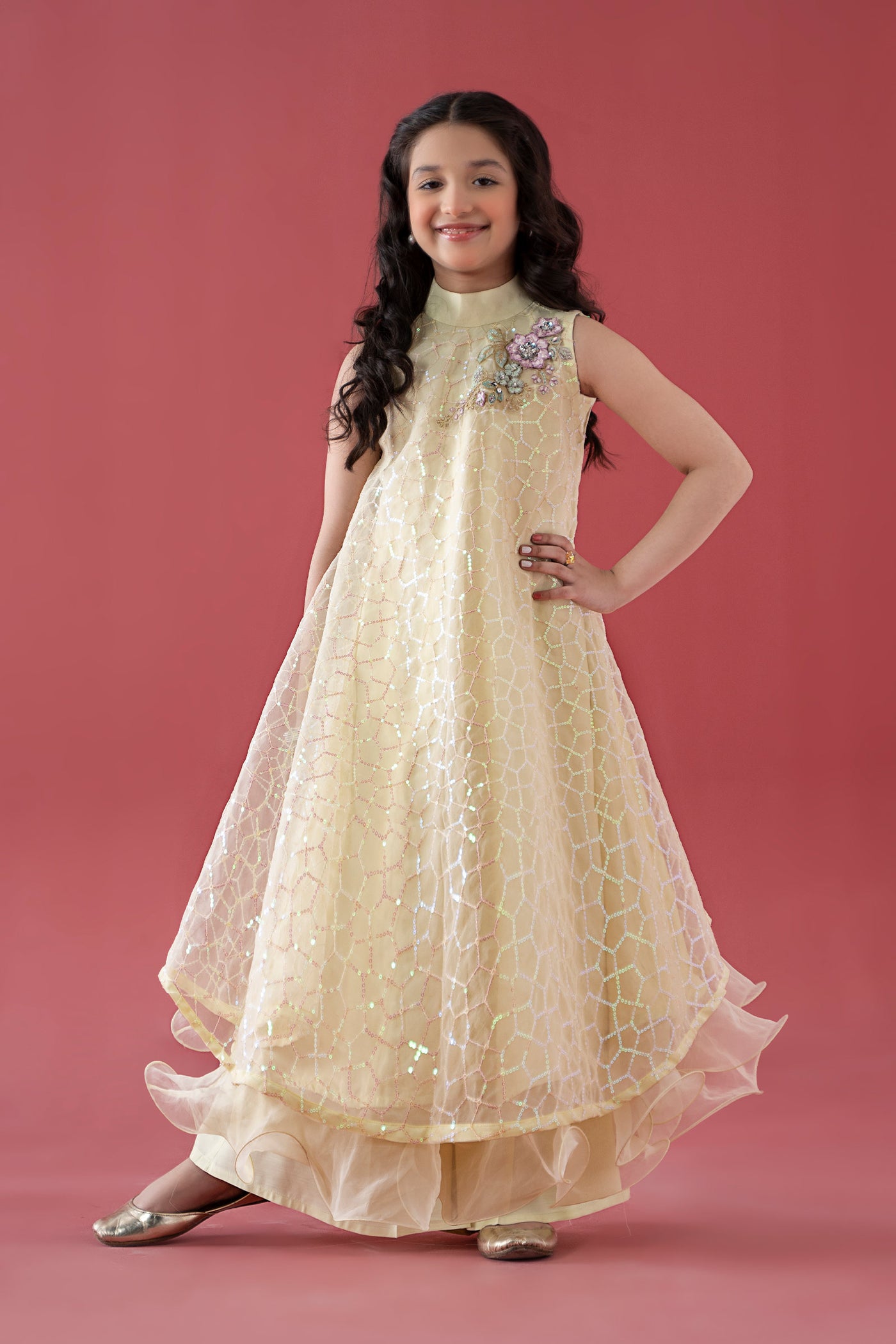 3 Piece Embroidered Poly Organza Suit | MKS-EA25-01