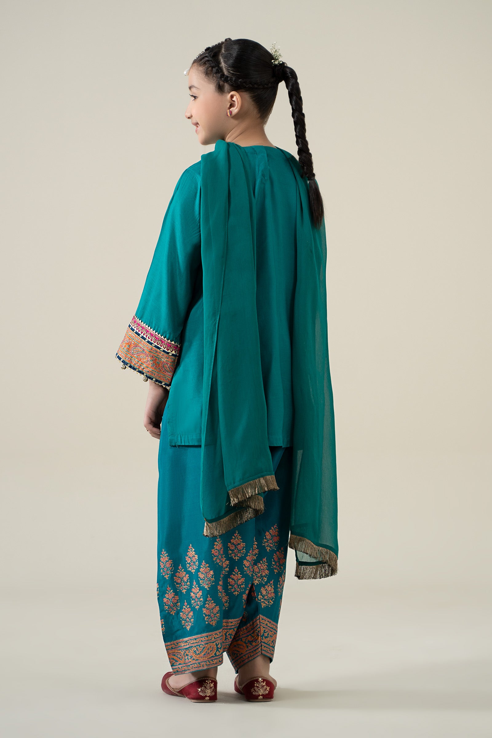 3 Piece Embroidered Raw Silk Suit