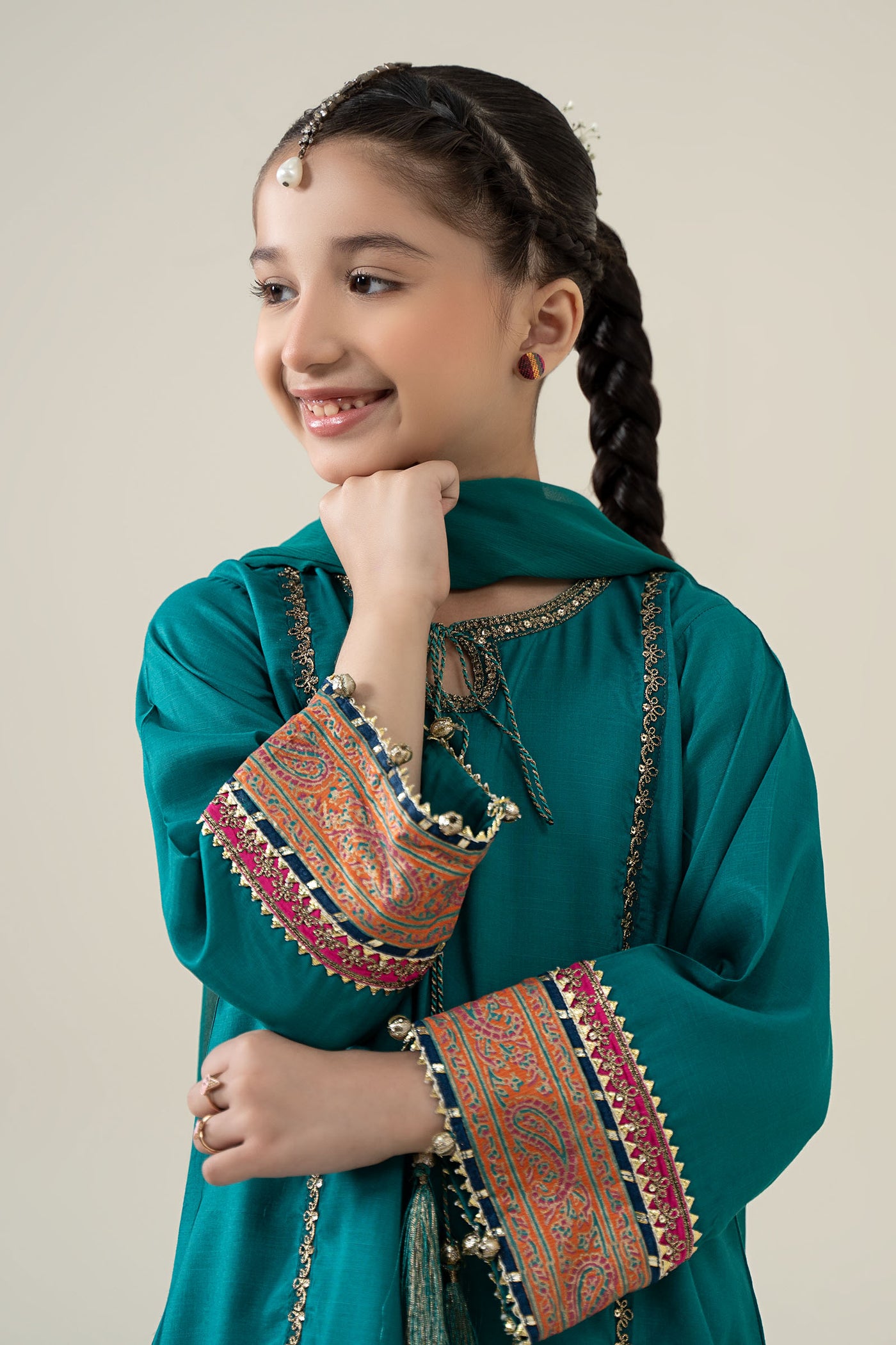 3 Piece Embroidered Raw Silk Suit | MKS-EA25-04