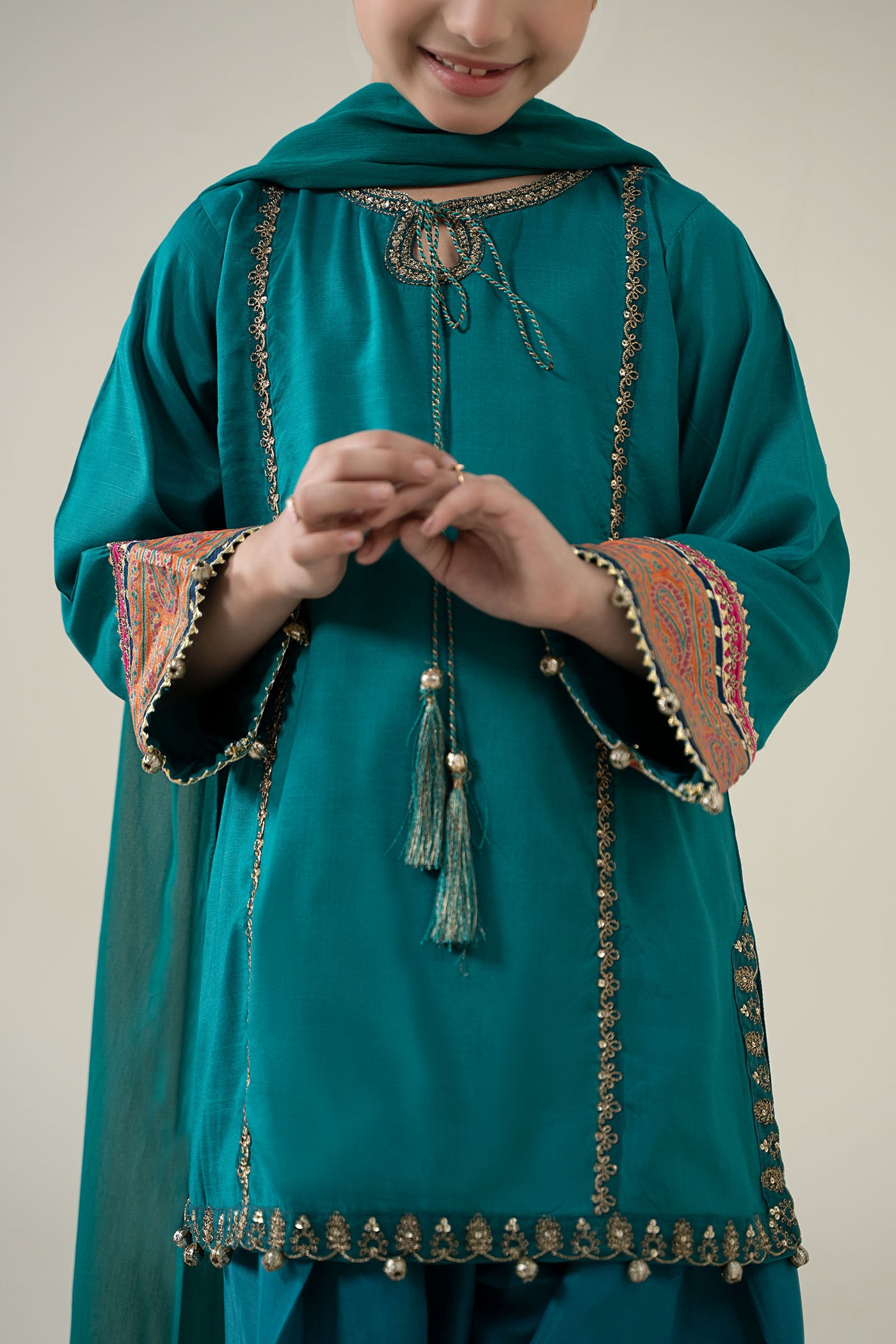 3 Piece Embroidered Raw Silk Suit | MKS-EA25-04