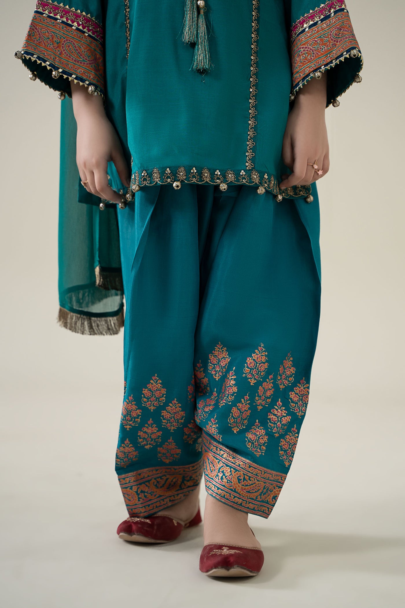 3 Piece Embroidered Raw Silk Suit | MKS-EA25-04