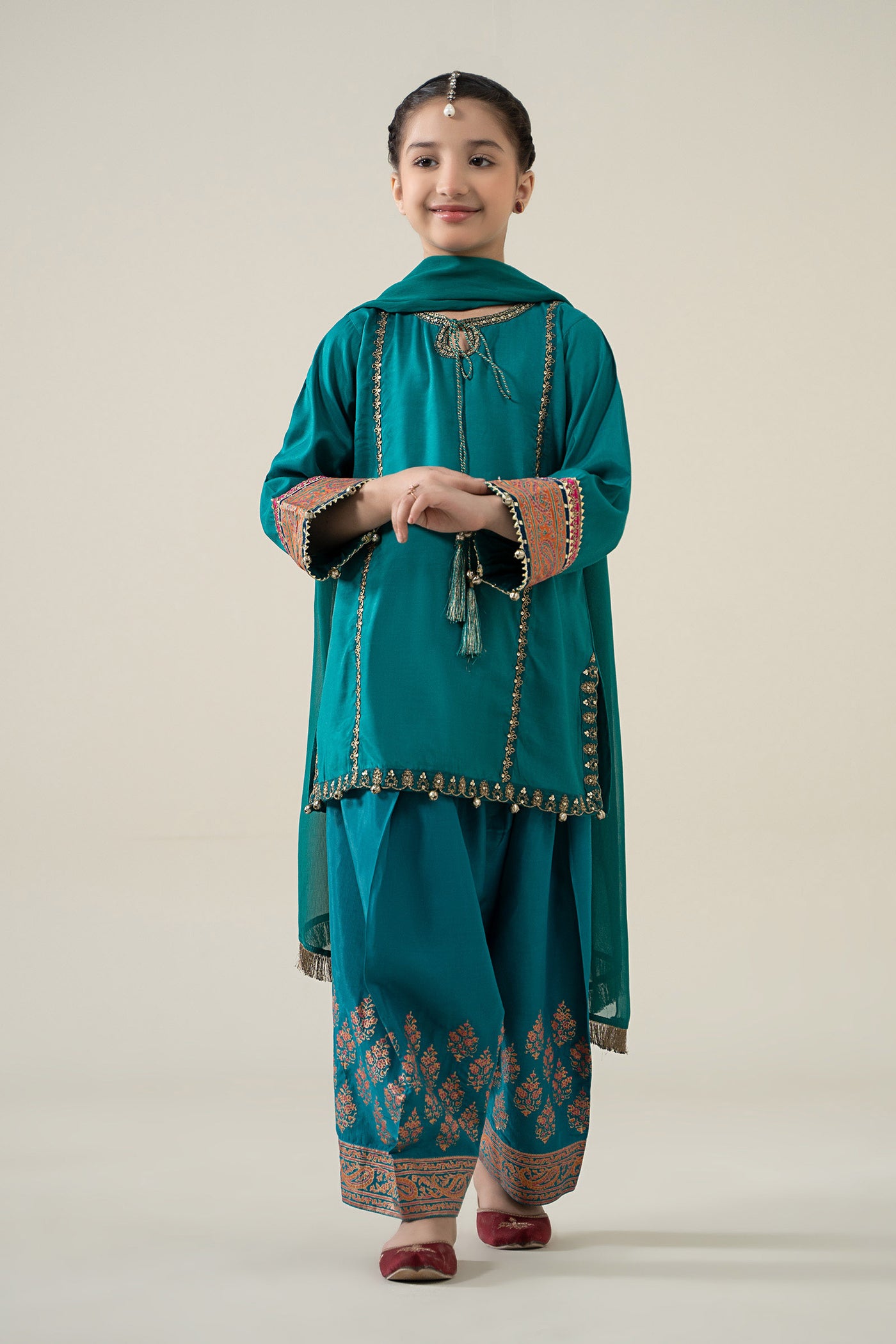 3 Piece Embroidered Raw Silk Suit | MKS-EA25-04