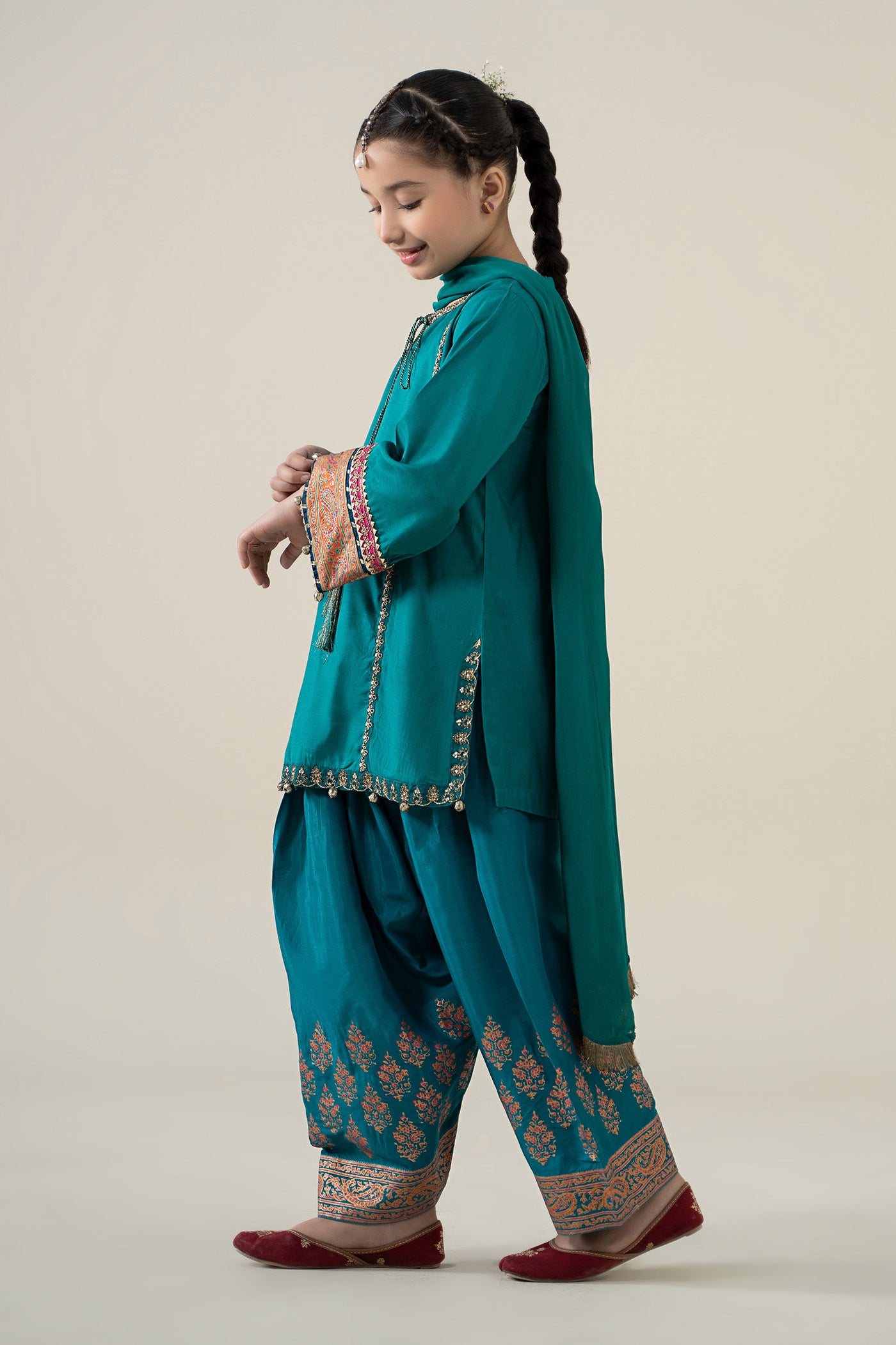 3 Piece Embroidered Raw Silk Suit | MKS-EA25-04