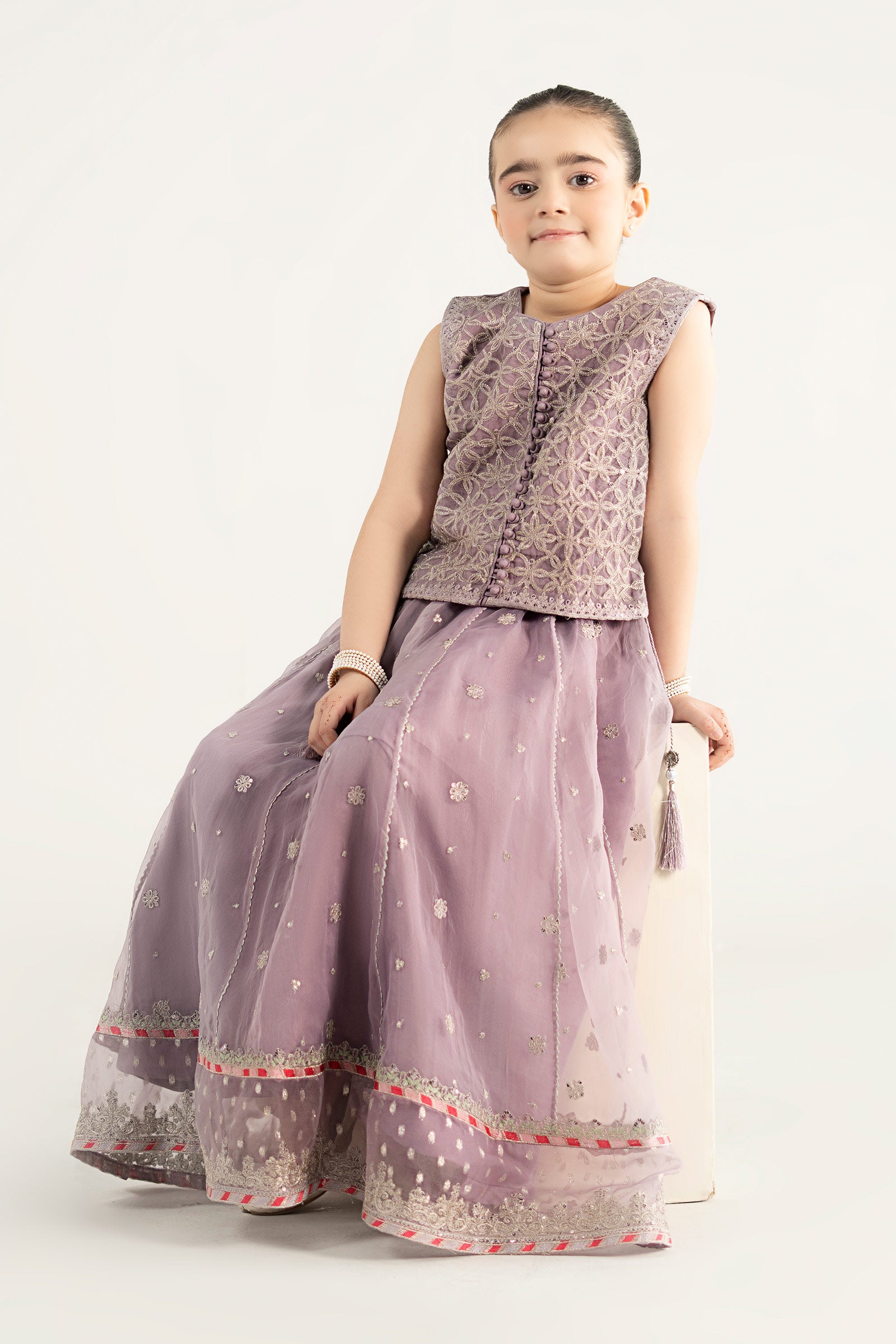 3 Piece Embroidered Poly Organza Suit