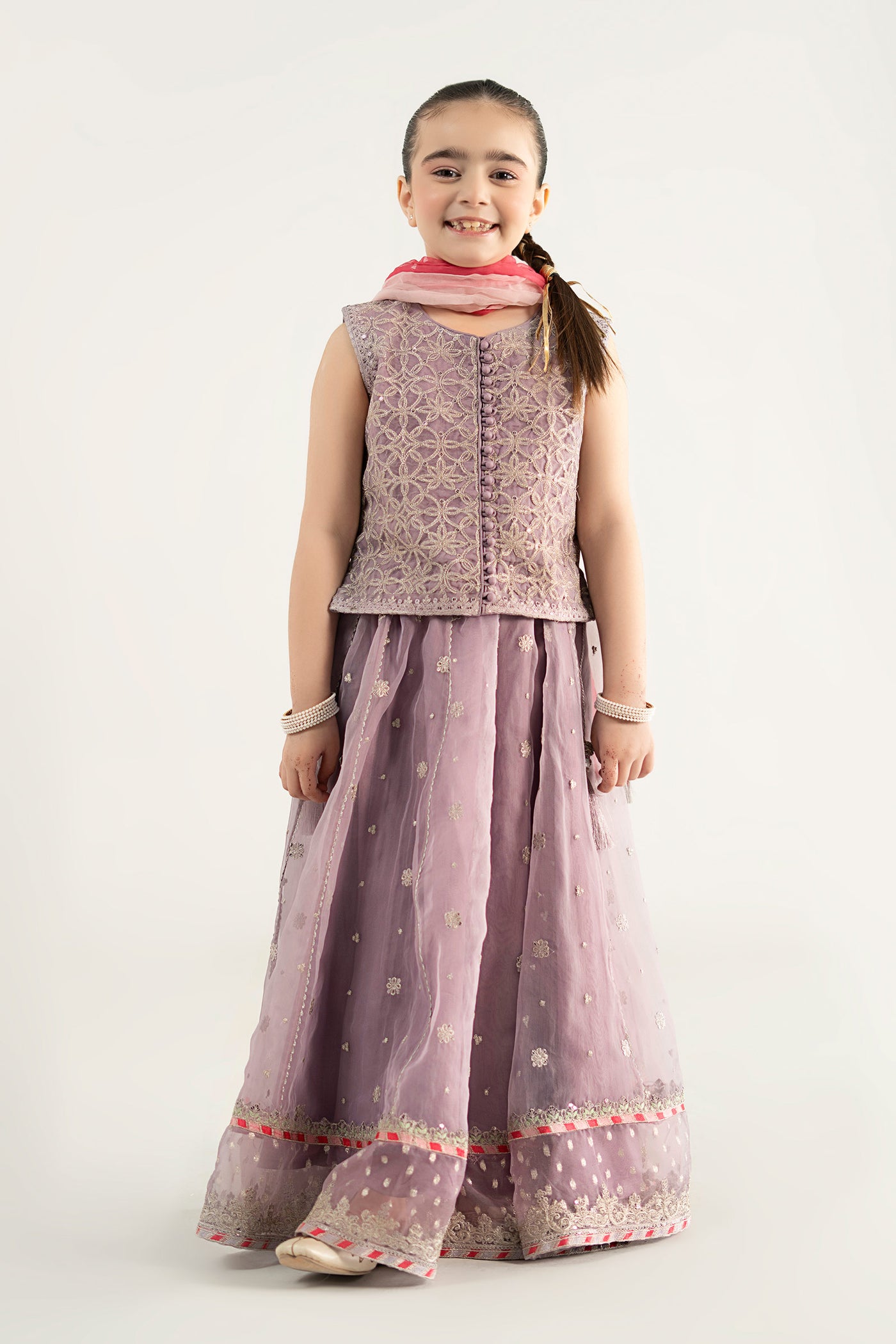 3 Piece Embroidered Poly Organza Suit | MKS-EA25-42/B