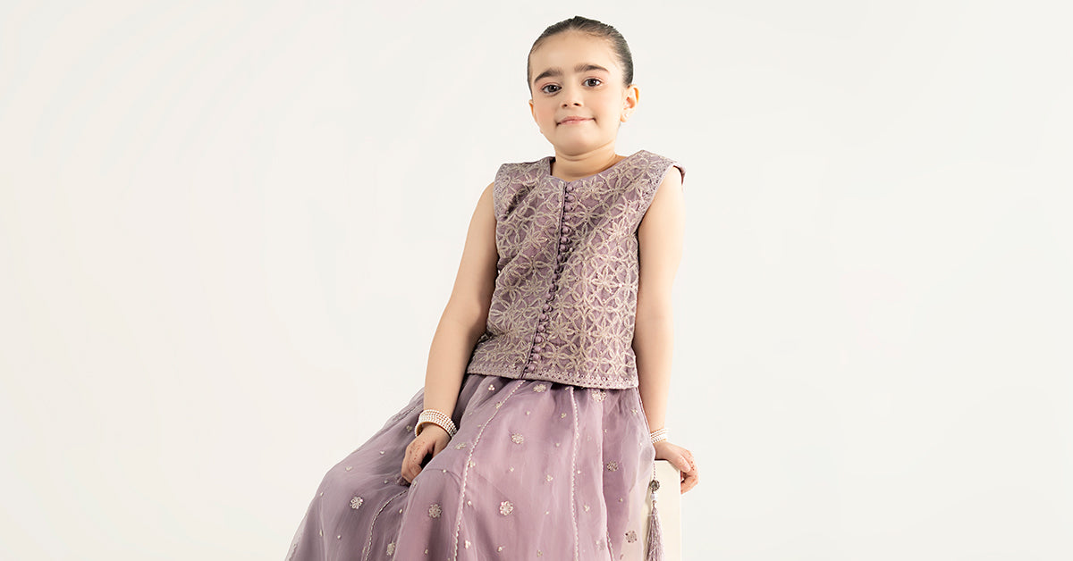 3 Piece Embroidered Poly Organza Suit | MKS-EA25-42/B