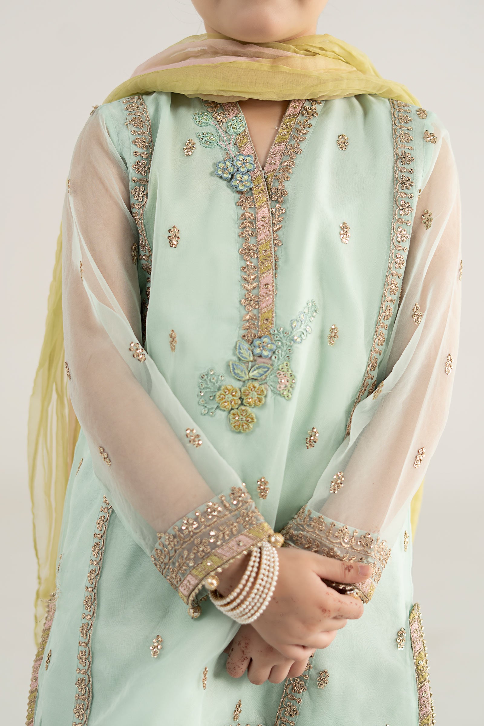 3 Piece Embroidered Poly Organza Suit