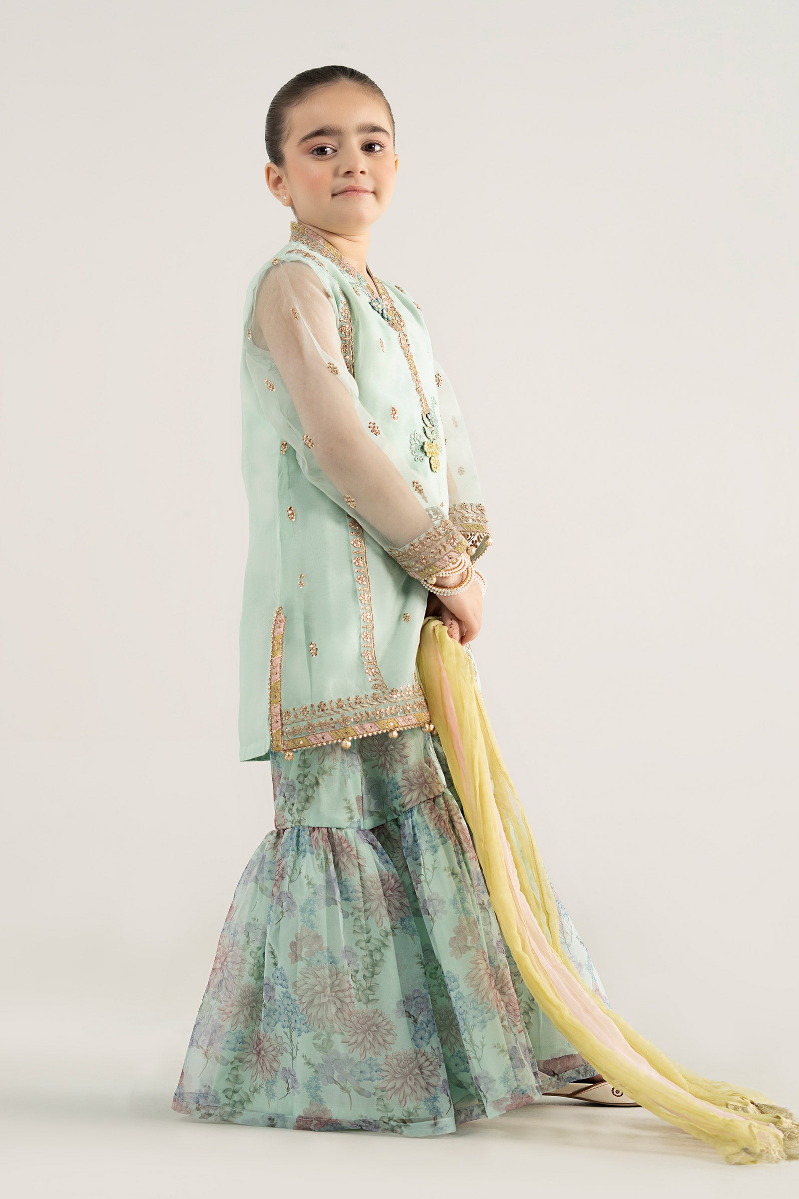 3 Piece Embroidered Poly Organza Suit