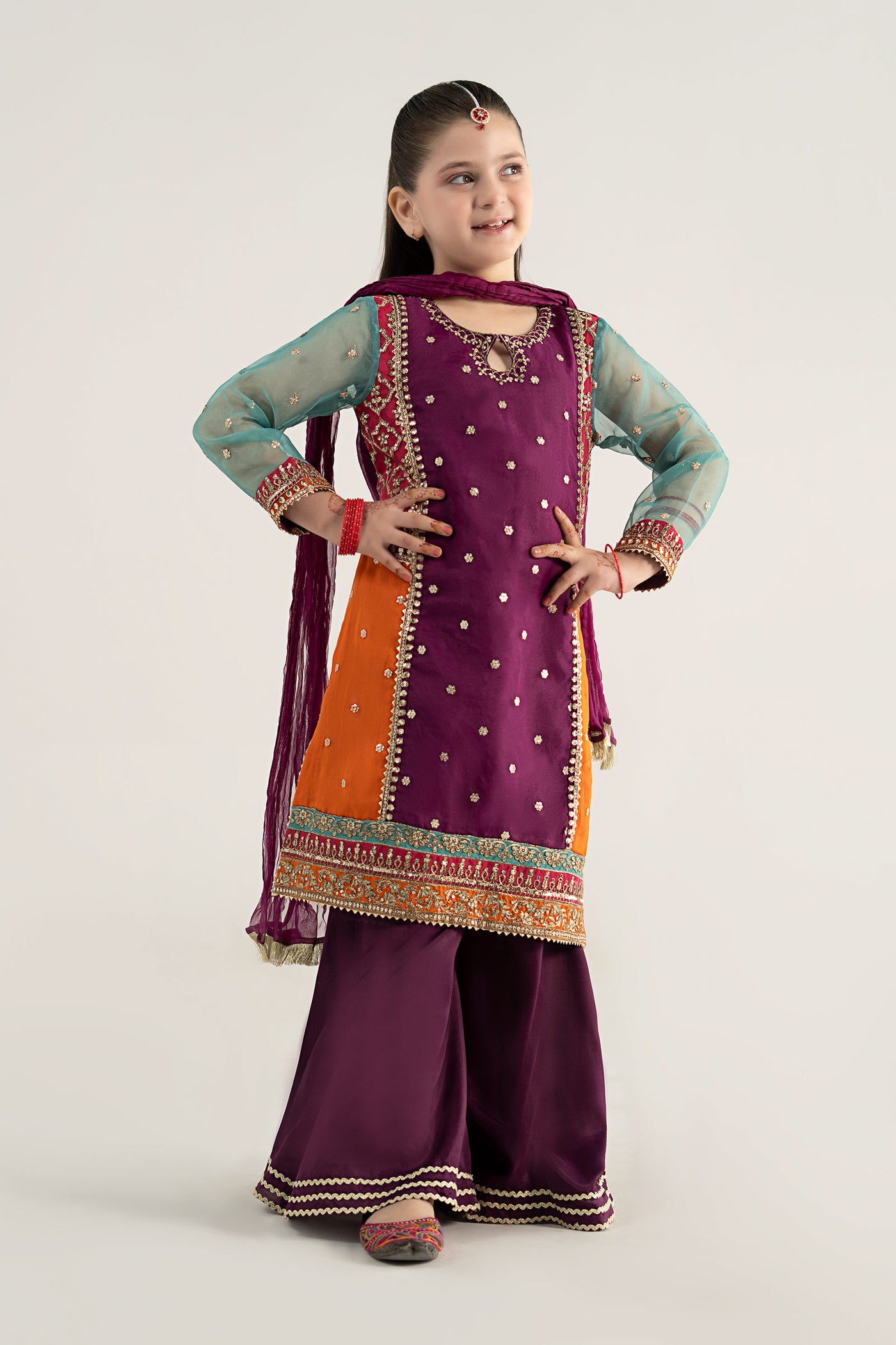 3 Piece Embroidered Poly Organza Suit
