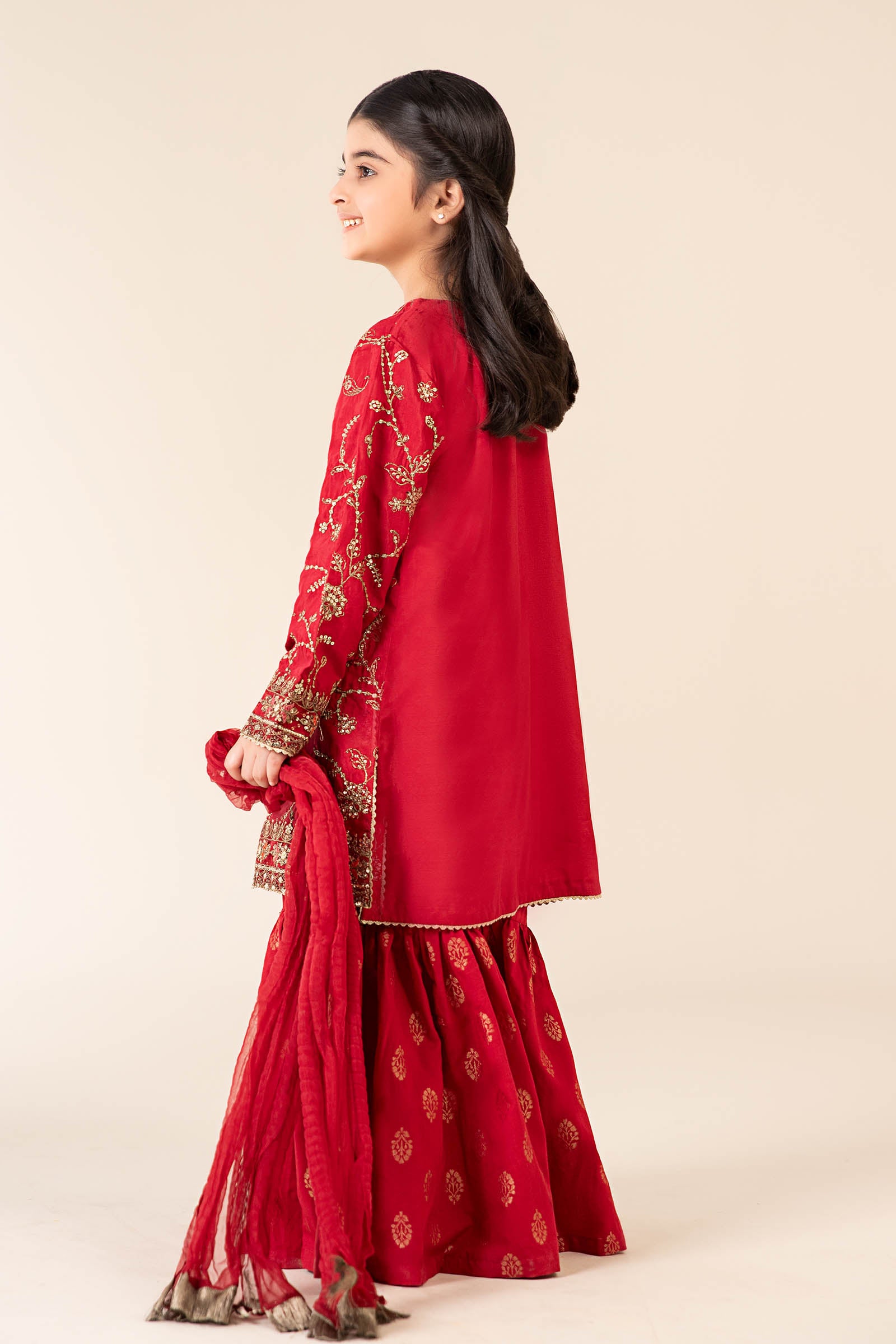 3 Piece Embroidered Raw Silk Suit