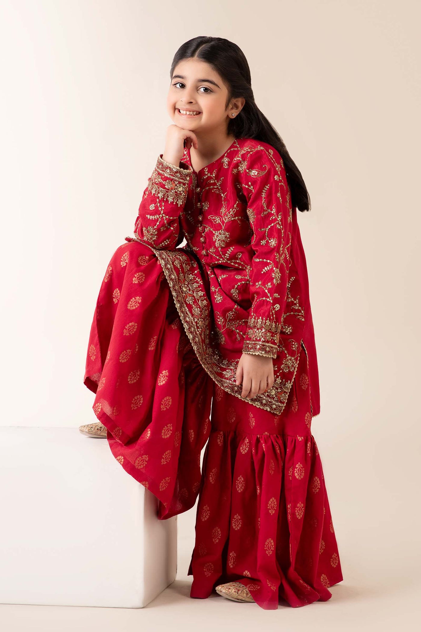 3 Piece Embroidered Raw Silk Suit | MKS-EA25-51