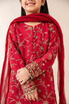 3 Piece Embroidered Raw Silk Suit