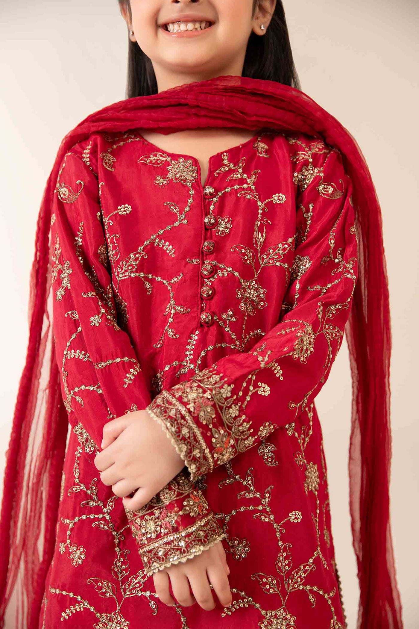3 Piece Embroidered Raw Silk Suit | MKS-EA25-51