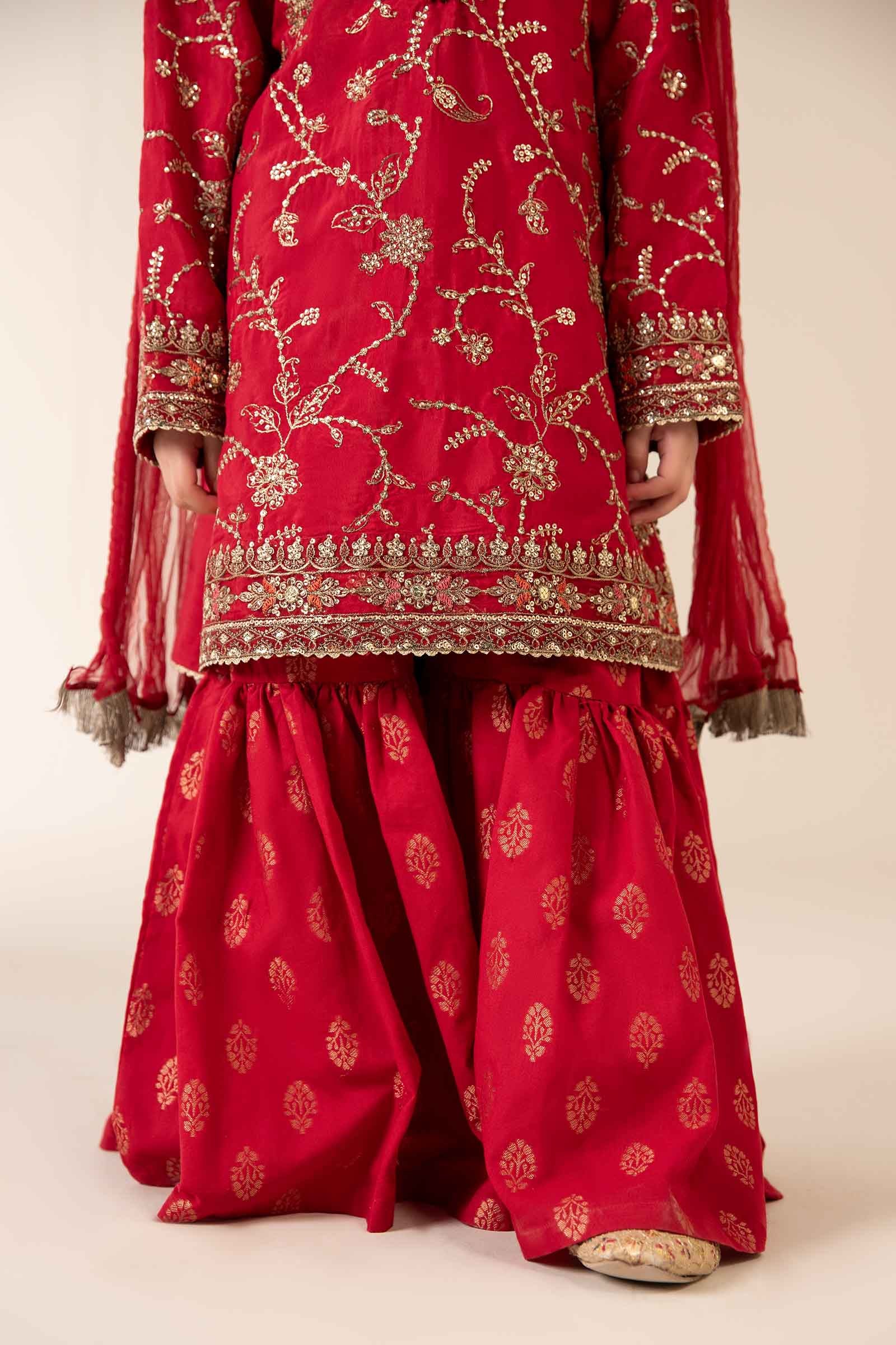 3 Piece Embroidered Raw Silk Suit
