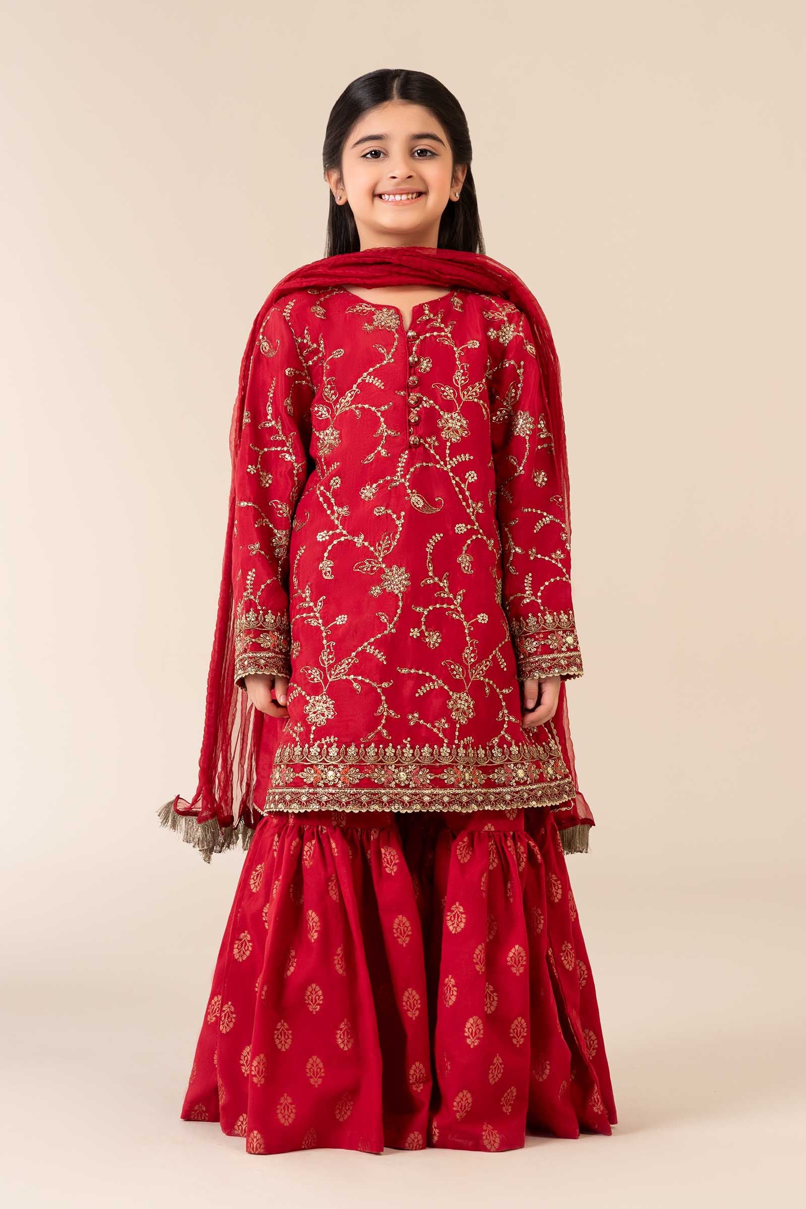 3 Piece Embroidered Raw Silk Suit