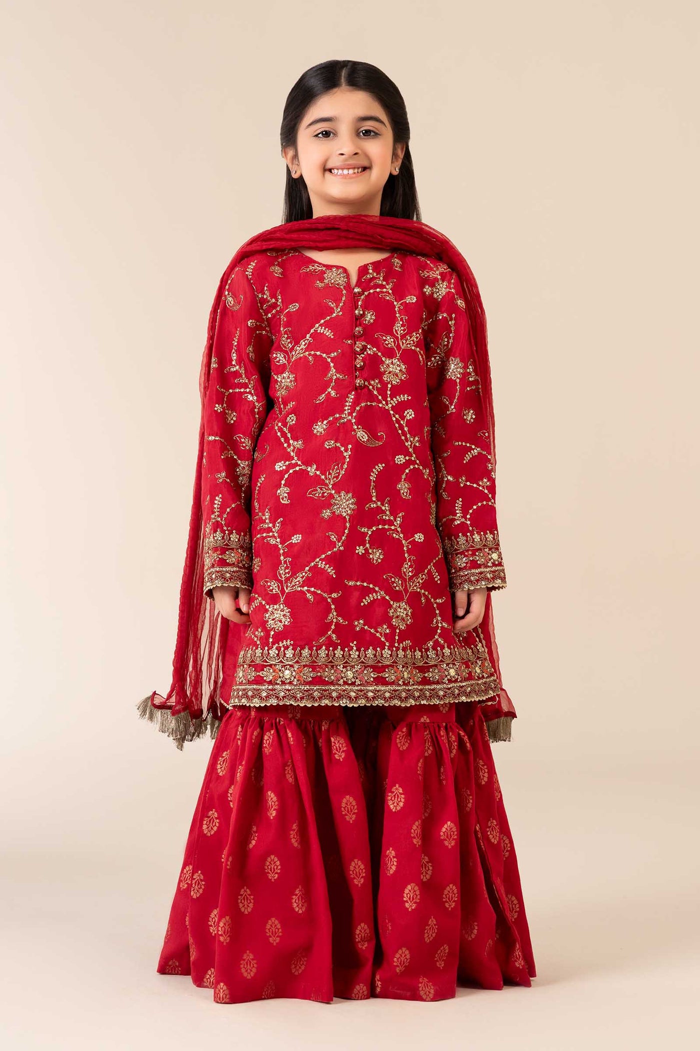 3 Piece Embroidered Raw Silk Suit | MKS-EA25-51