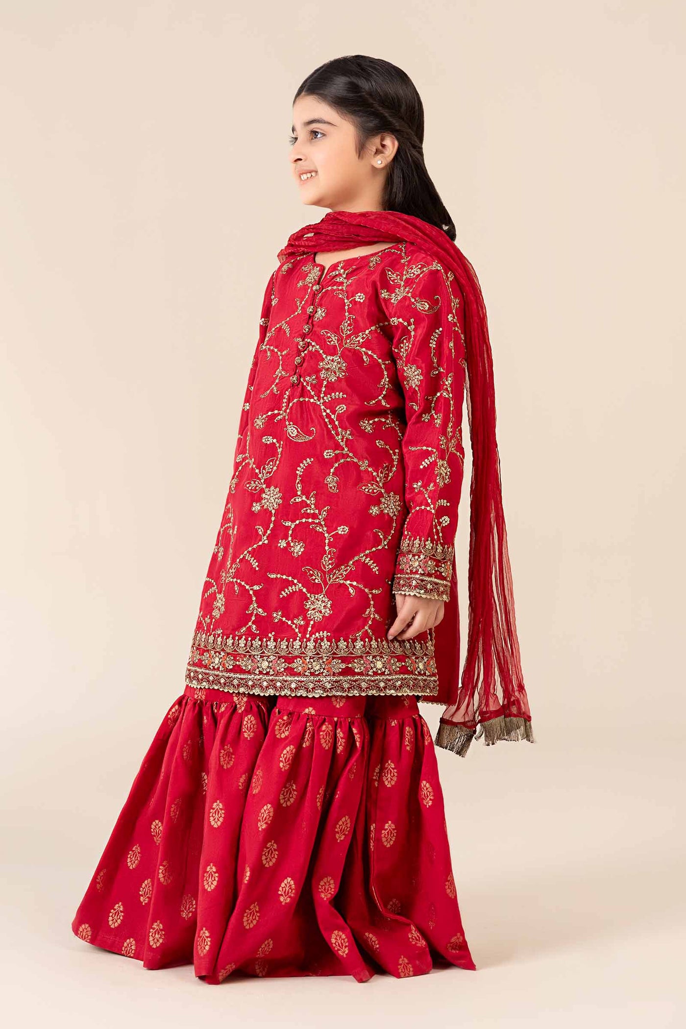 3 Piece Embroidered Raw Silk Suit | MKS-EA25-51