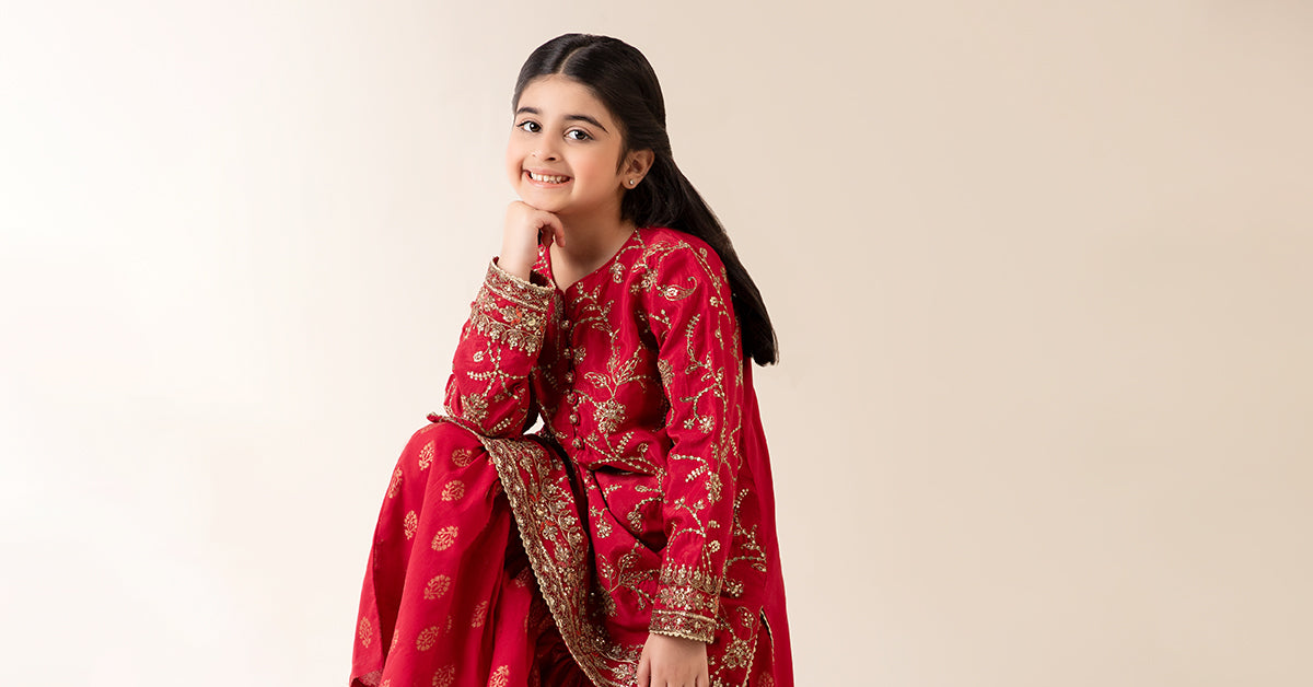 3 Piece Embroidered Raw Silk Suit | MKS-EA25-51