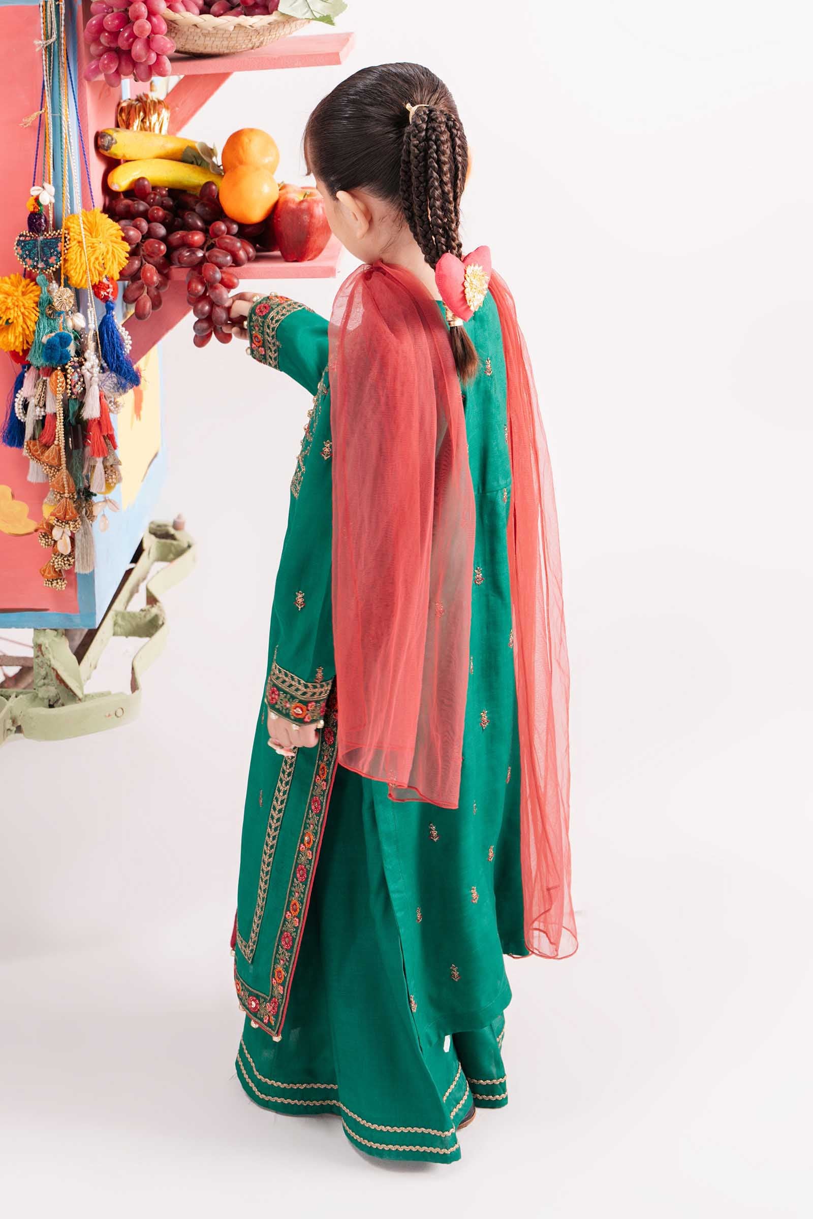 3 Piece Embroidered Raw Silk Suit