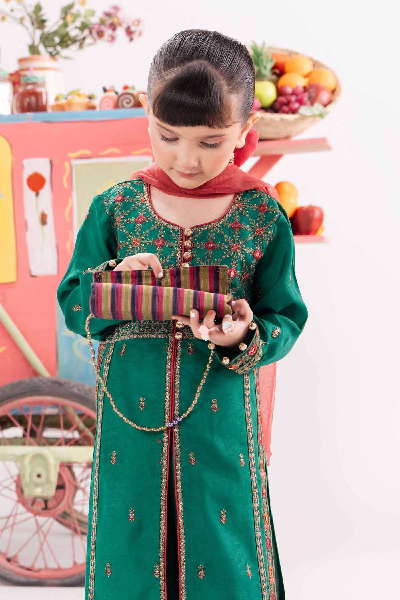 3 Piece Embroidered Raw Silk Suit